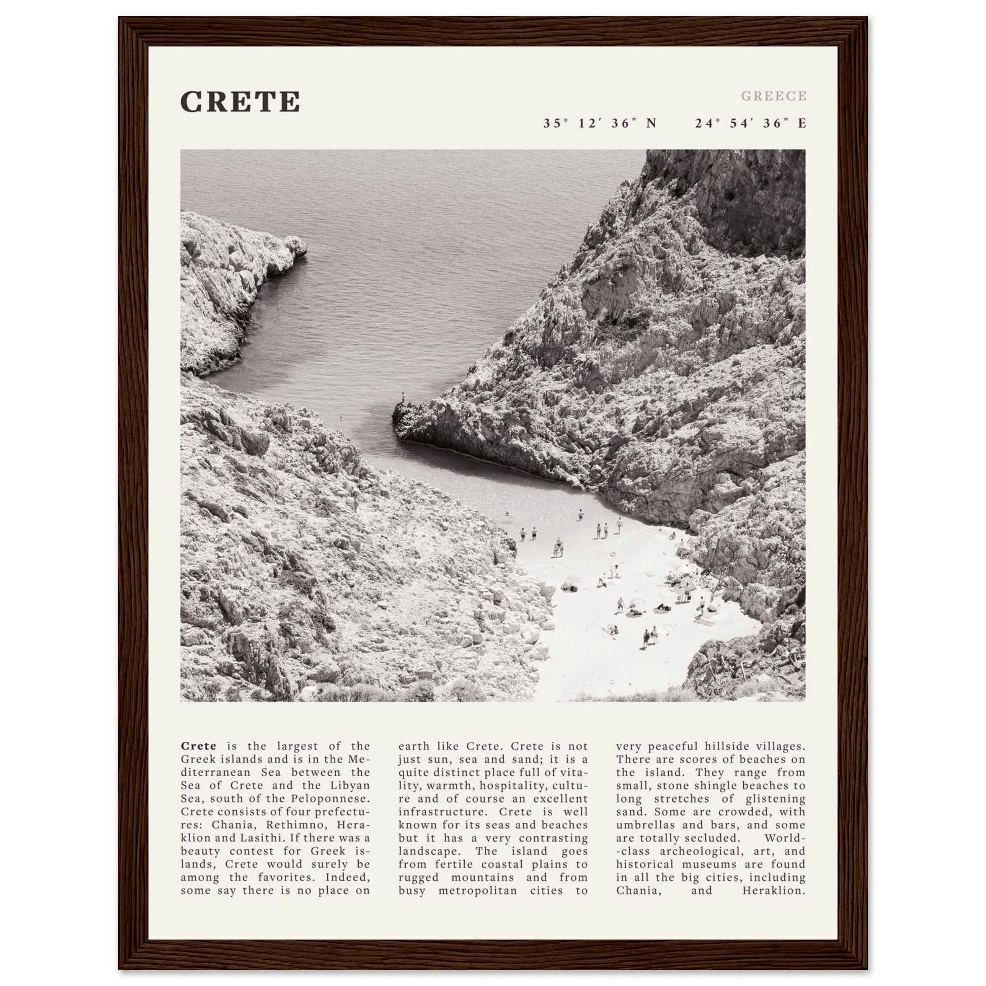 Crete Poster | Black & White Greece Beach Wall Art | Mediterranean Travel Print - Evergreen Posters