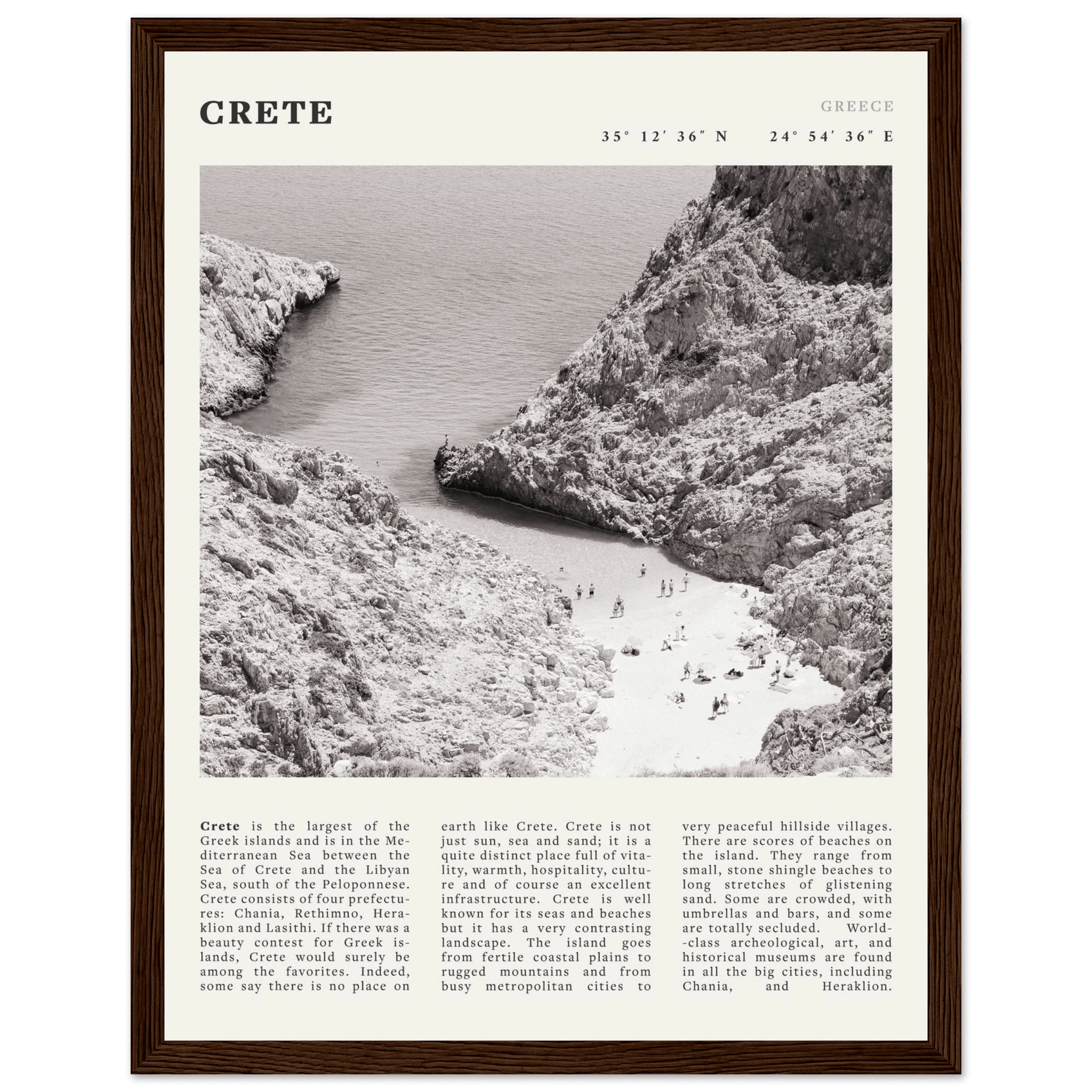 Crete Poster | Black & White Greece Beach Wall Art | Mediterranean Travel Print - Evergreen Posters