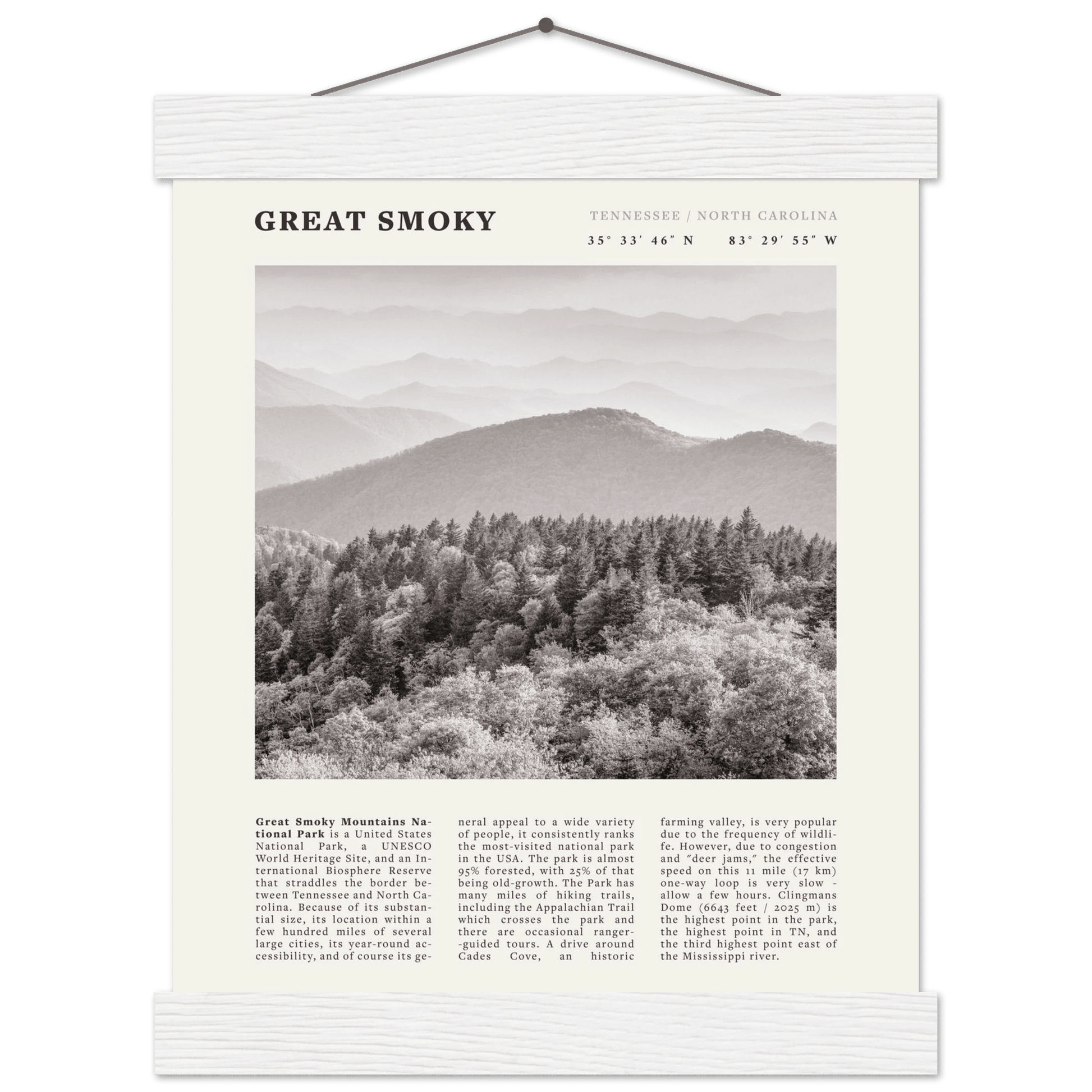 Great Smoky Mountains Poster | Black & White National Park Wall Art | Tennessee Print - Evergreen Posters
