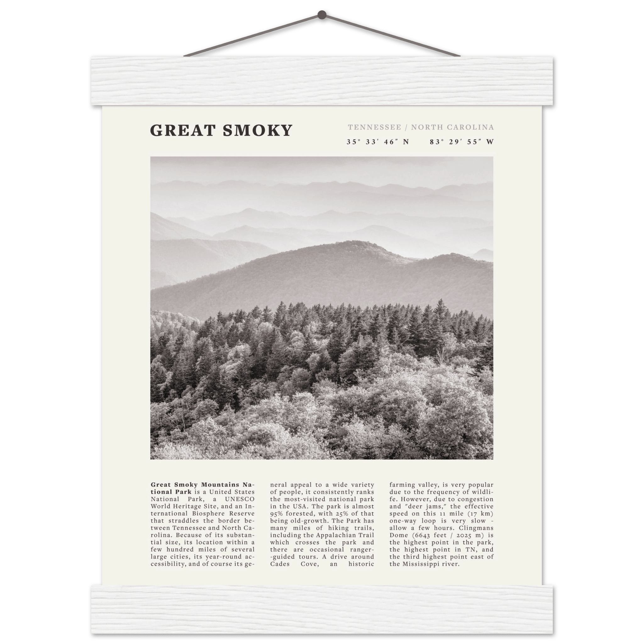Great Smoky Mountains Poster | Black & White National Park Wall Art | Tennessee Print - Evergreen Posters