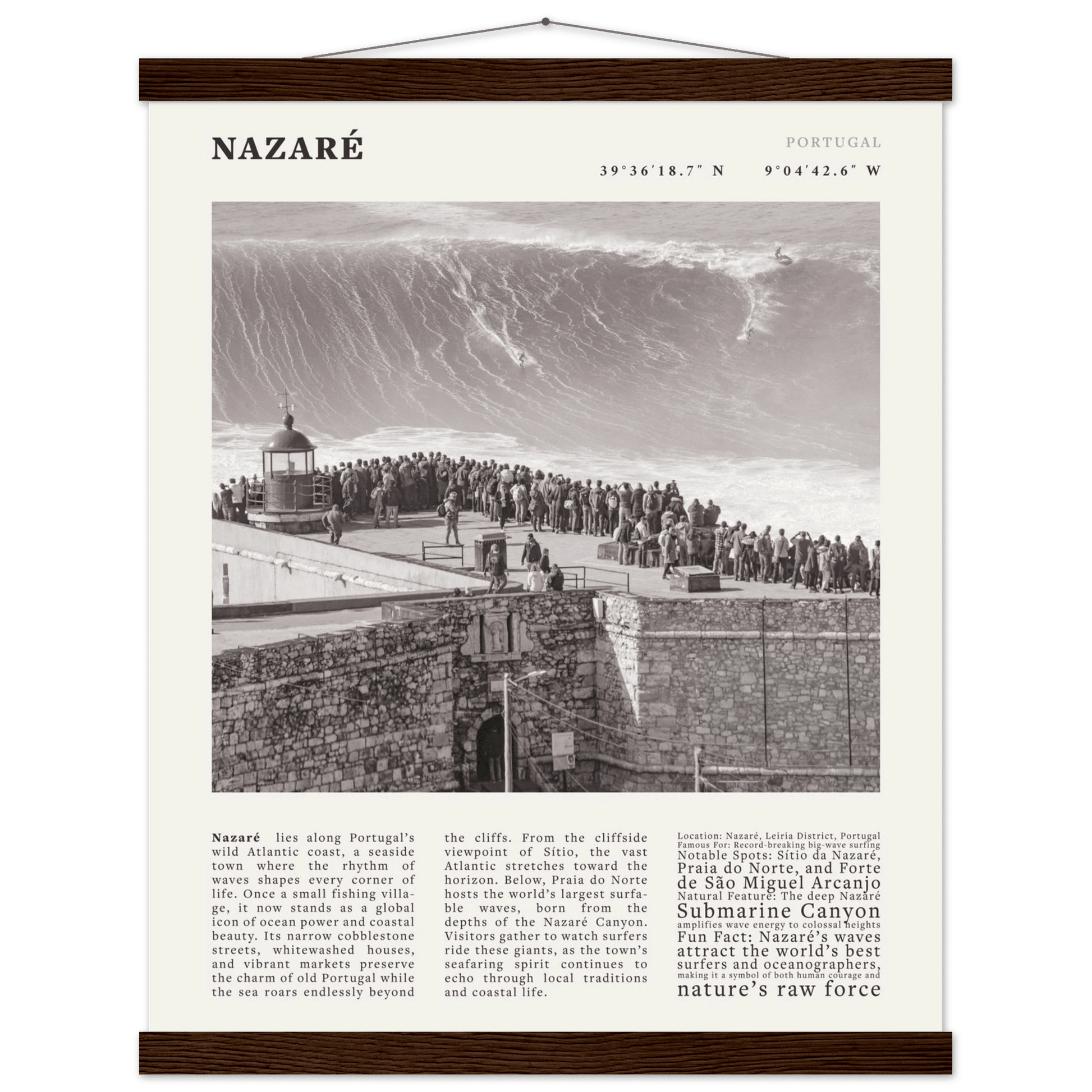 Nazaré Portugal Poster Black and White – Vintage Big Waves Surf Print (Digital & Printed Options) - Evergreen Posters