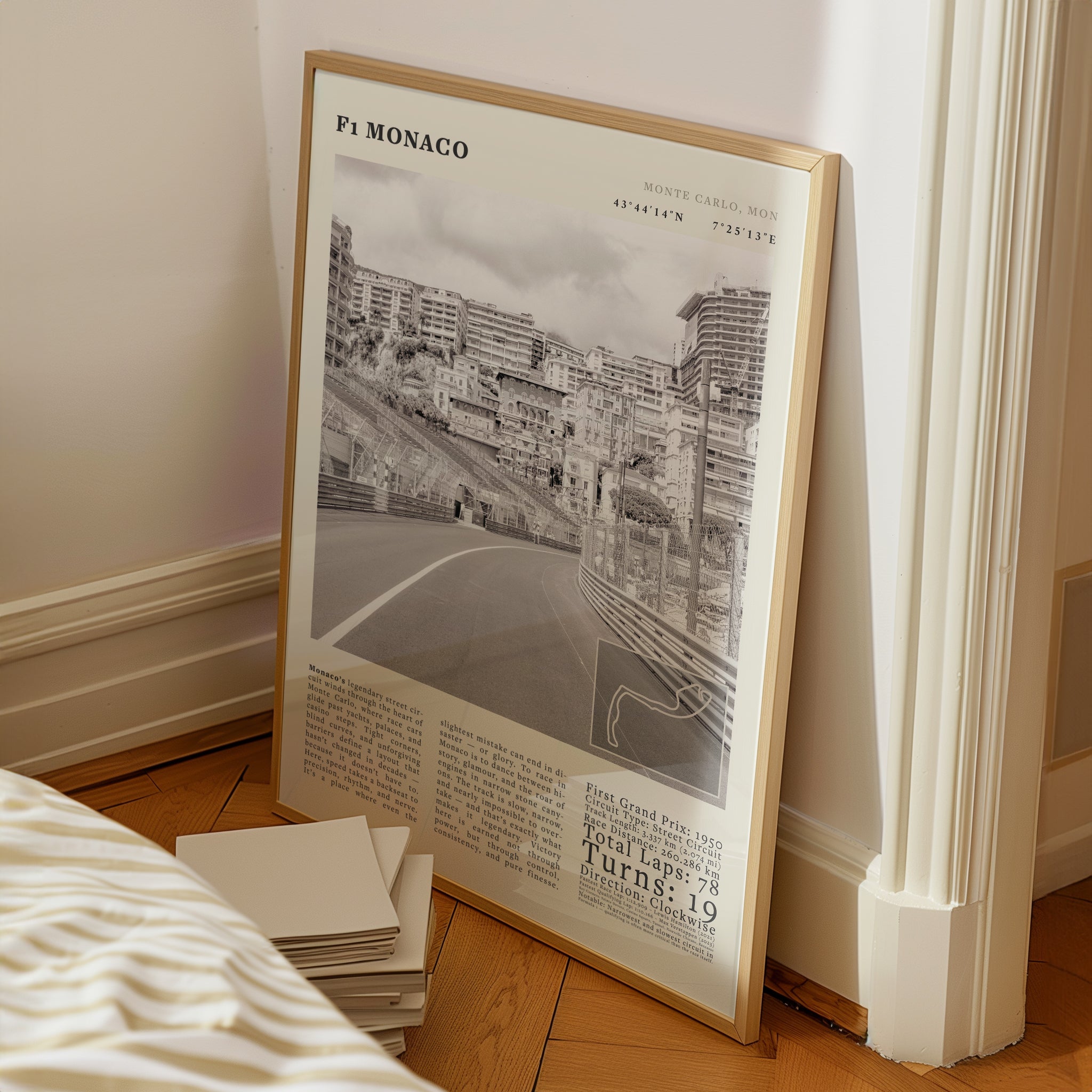 F1 Monaco Poster Black and White – Vintage Monte Carlo Street Circuit Print (Digital & Printed Options) - Evergreen Posters