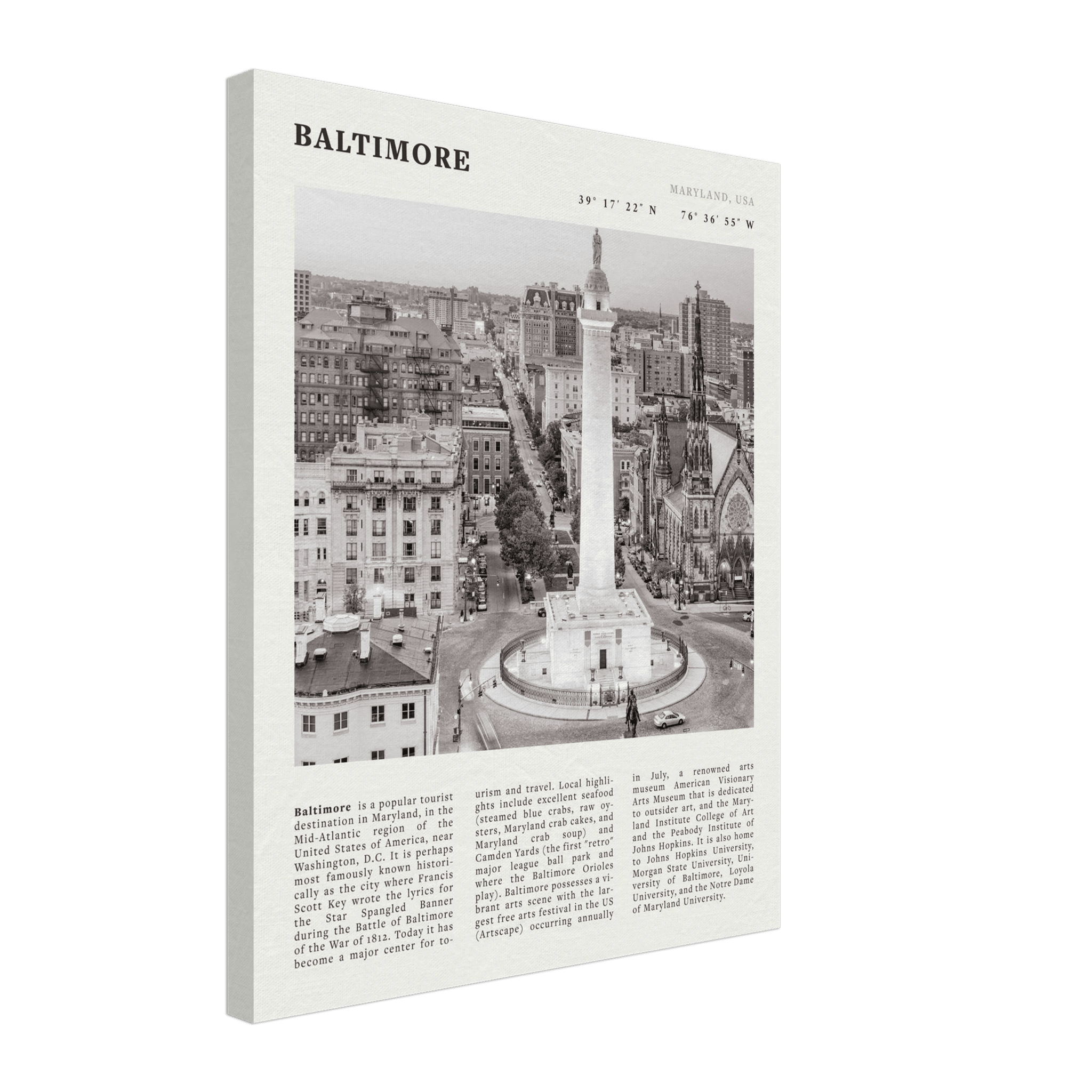 Baltimore Poster | Black & White Maryland City Wall Art | USA Travel Print - Evergreen Posters
