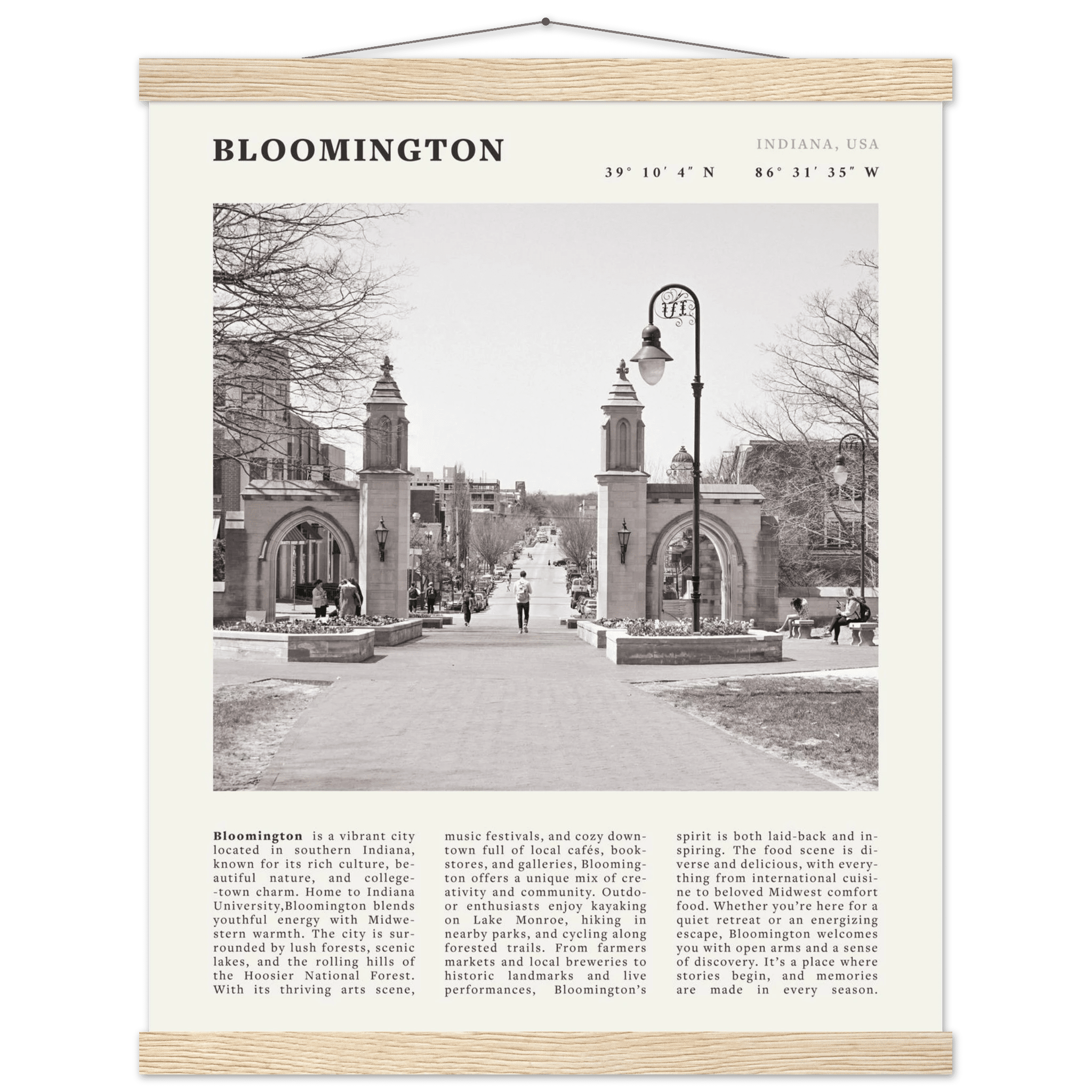 Bloomington Indiana Black and White Vintage Poster - Evergreen Posters
