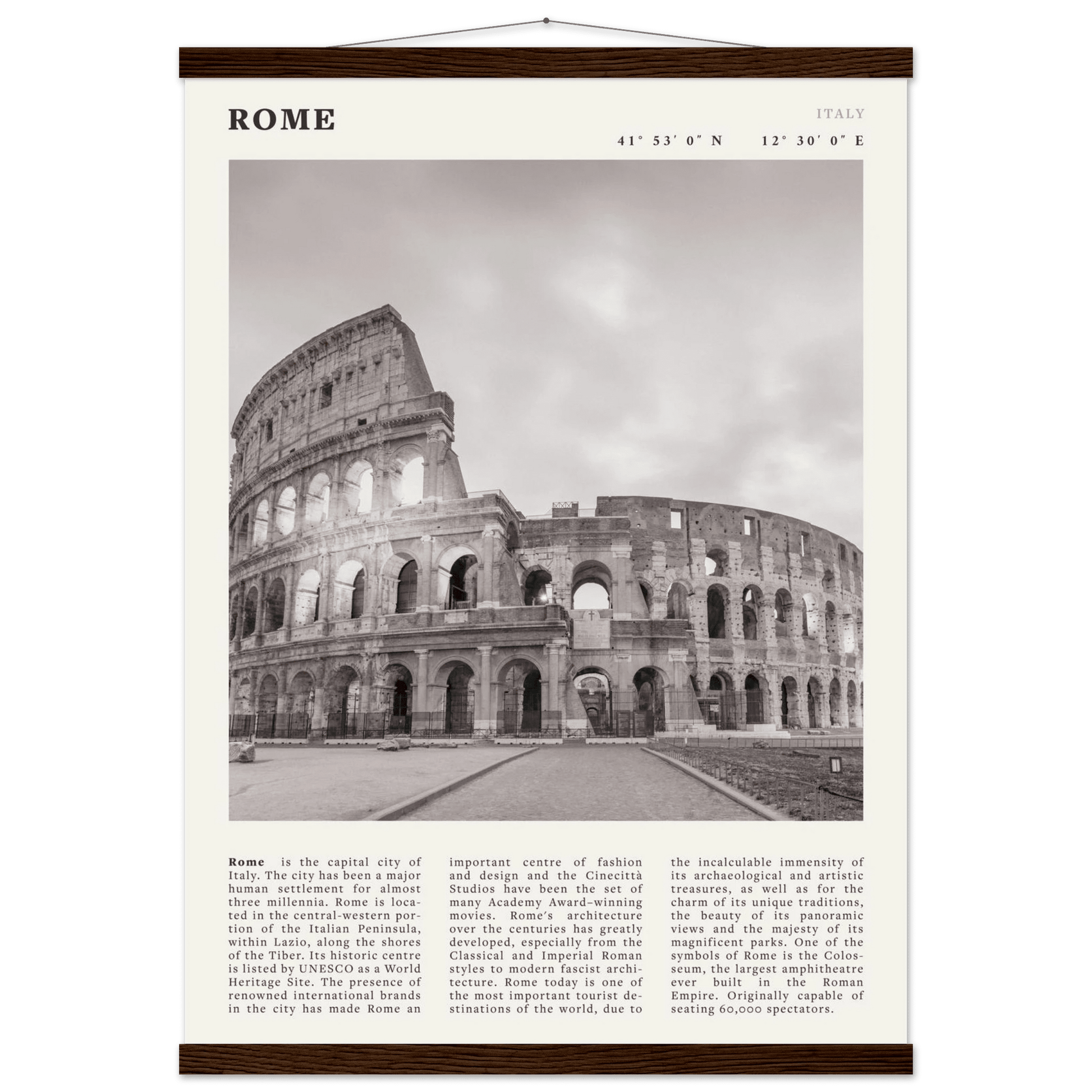 Rome Poster | Black & White Colosseum Wall Art | Italy Travel Print | Roman Decor - Evergreen Posters