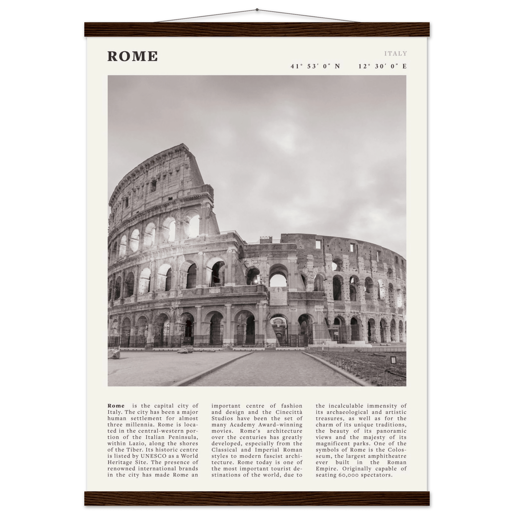 Rome Poster | Black & White Colosseum Wall Art | Italy Travel Print | Roman Decor - Evergreen Posters