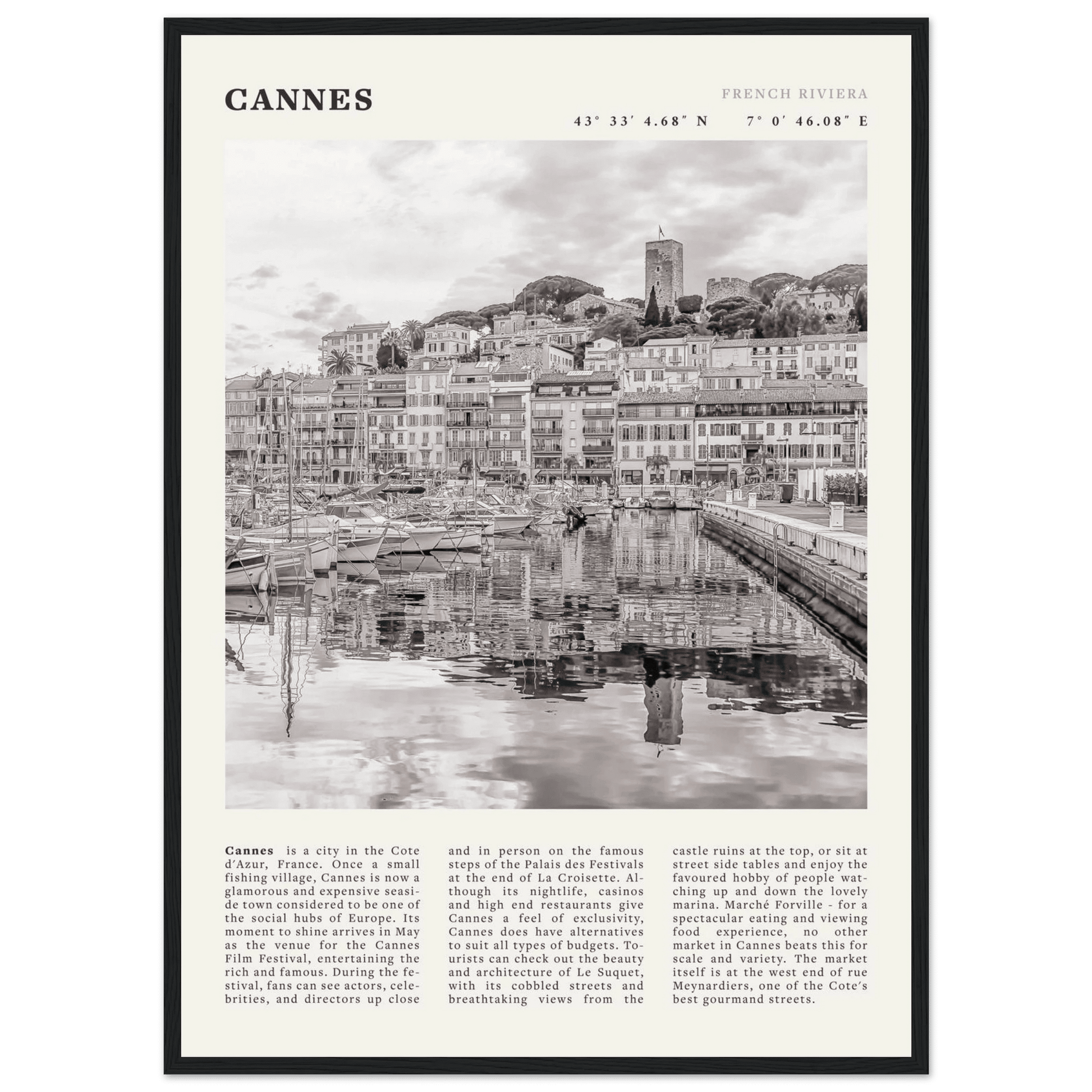 Cannes Poster | Black & White French Riviera Wall Art | France Travel Print - Evergreen Posters