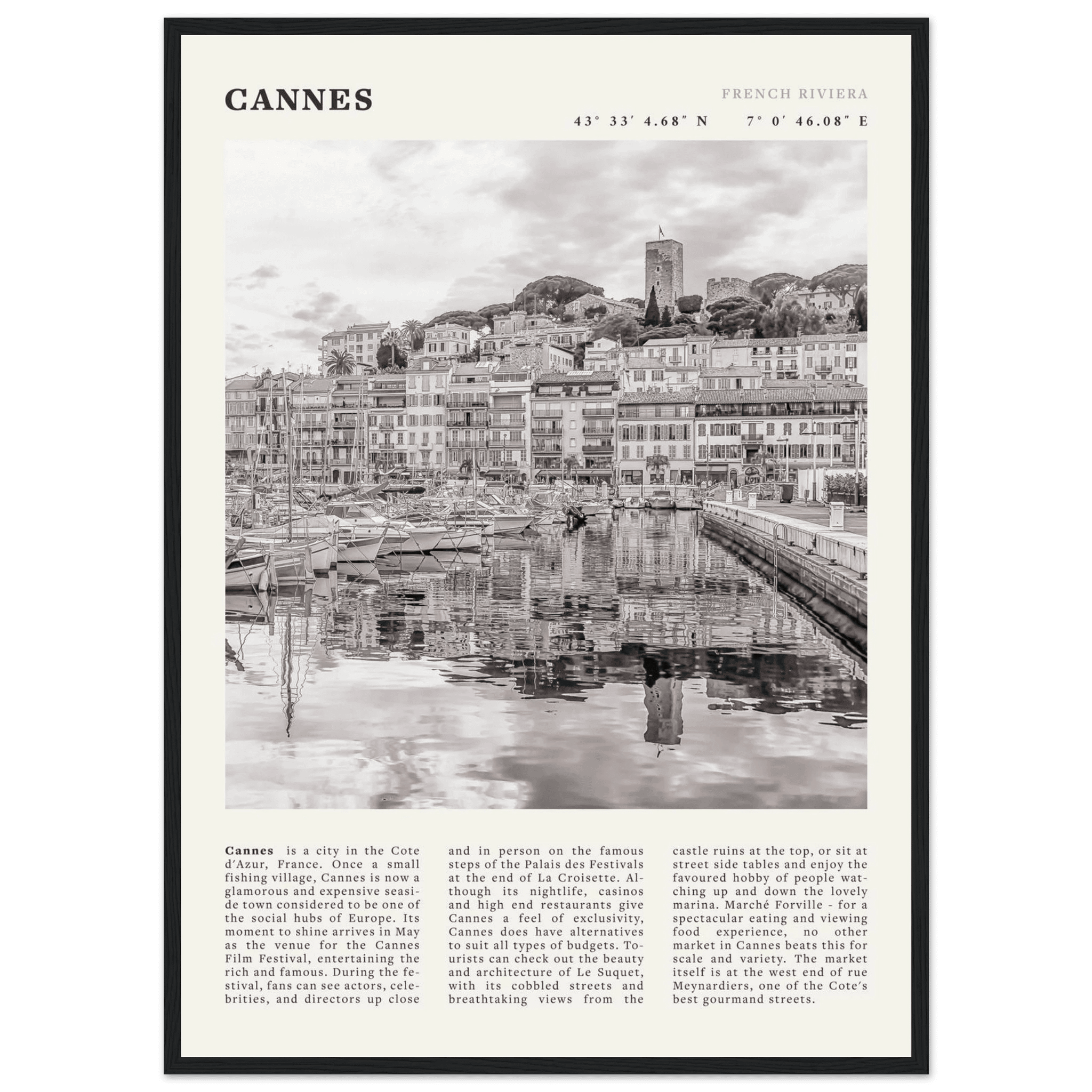 Cannes Poster | Black & White French Riviera Wall Art | France Travel Print - Evergreen Posters