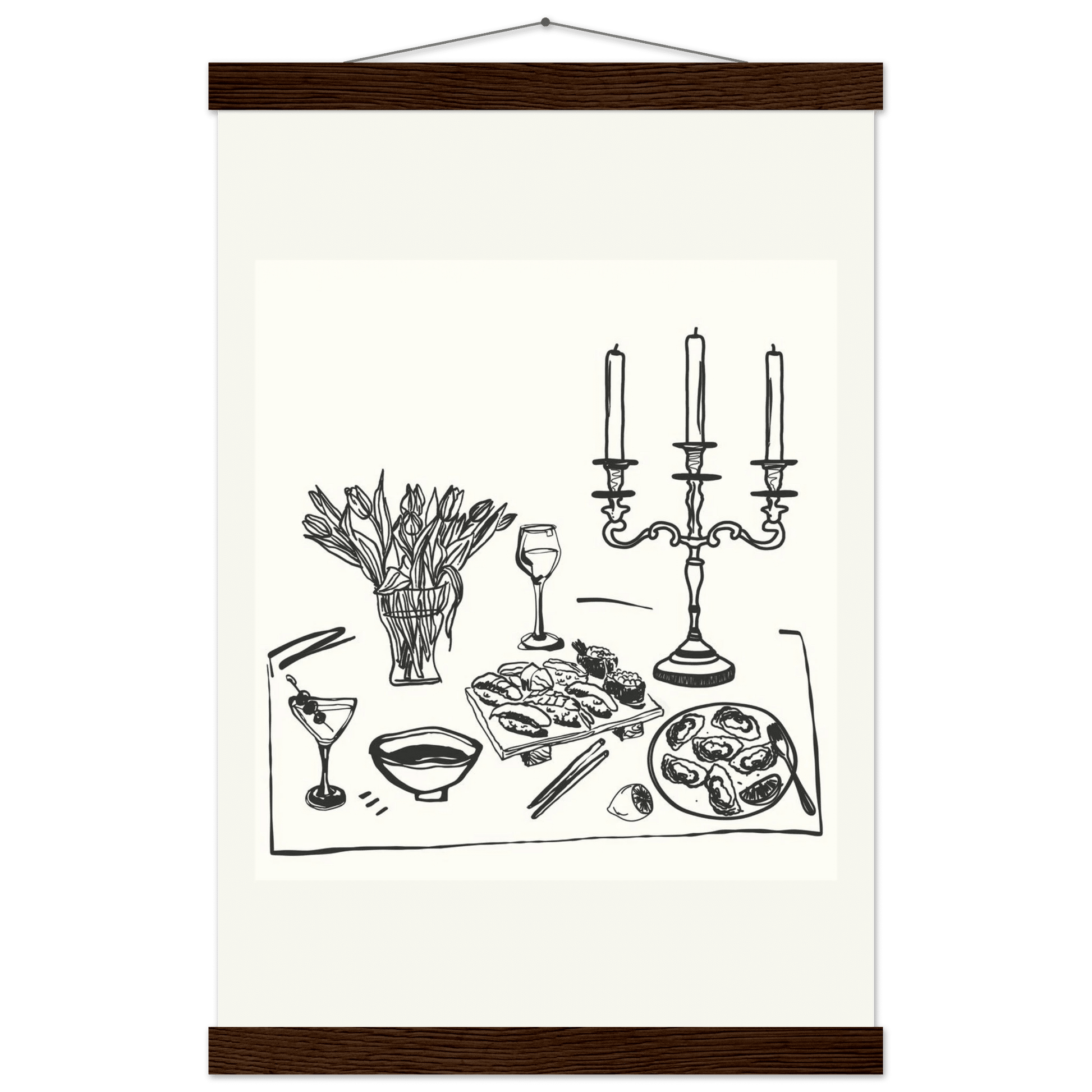 Fine Dining Table Print | Black Line Art Kitchen Wall Art | Elegant Dining Room Poster - Evergreen Posters