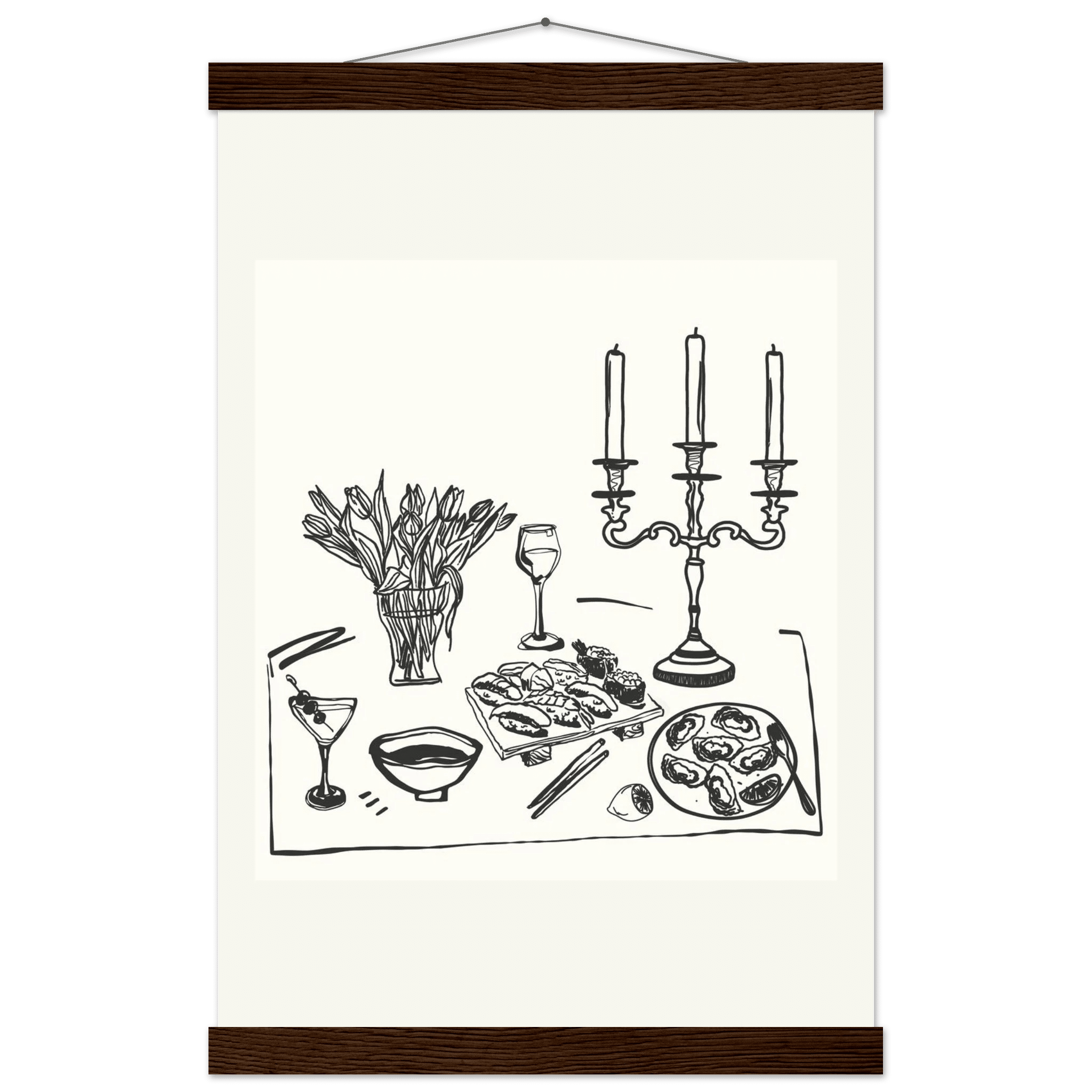 Fine Dining Table Print | Black Line Art Kitchen Wall Art | Elegant Dining Room Poster - Evergreen Posters