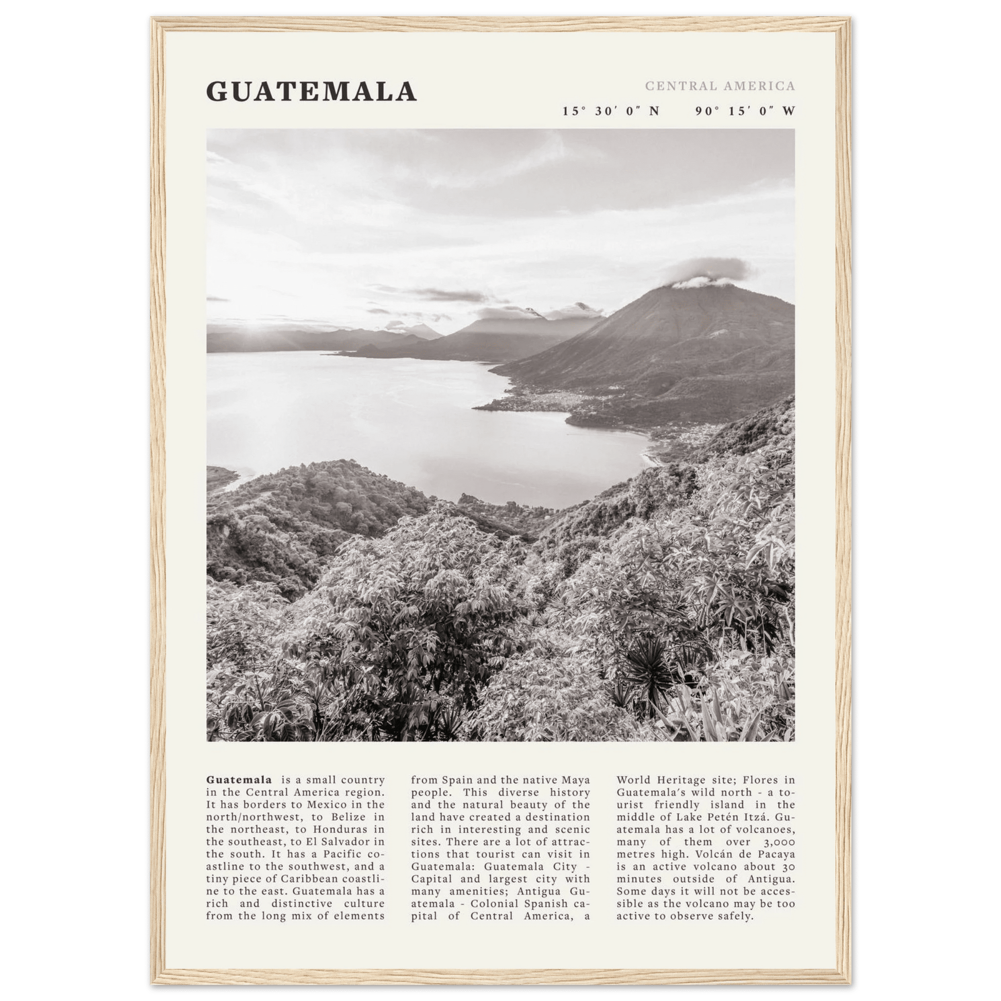 Guatemala Poster | Black & White Lake Atitlan Wall Art | Central America Travel Print - Evergreen Posters