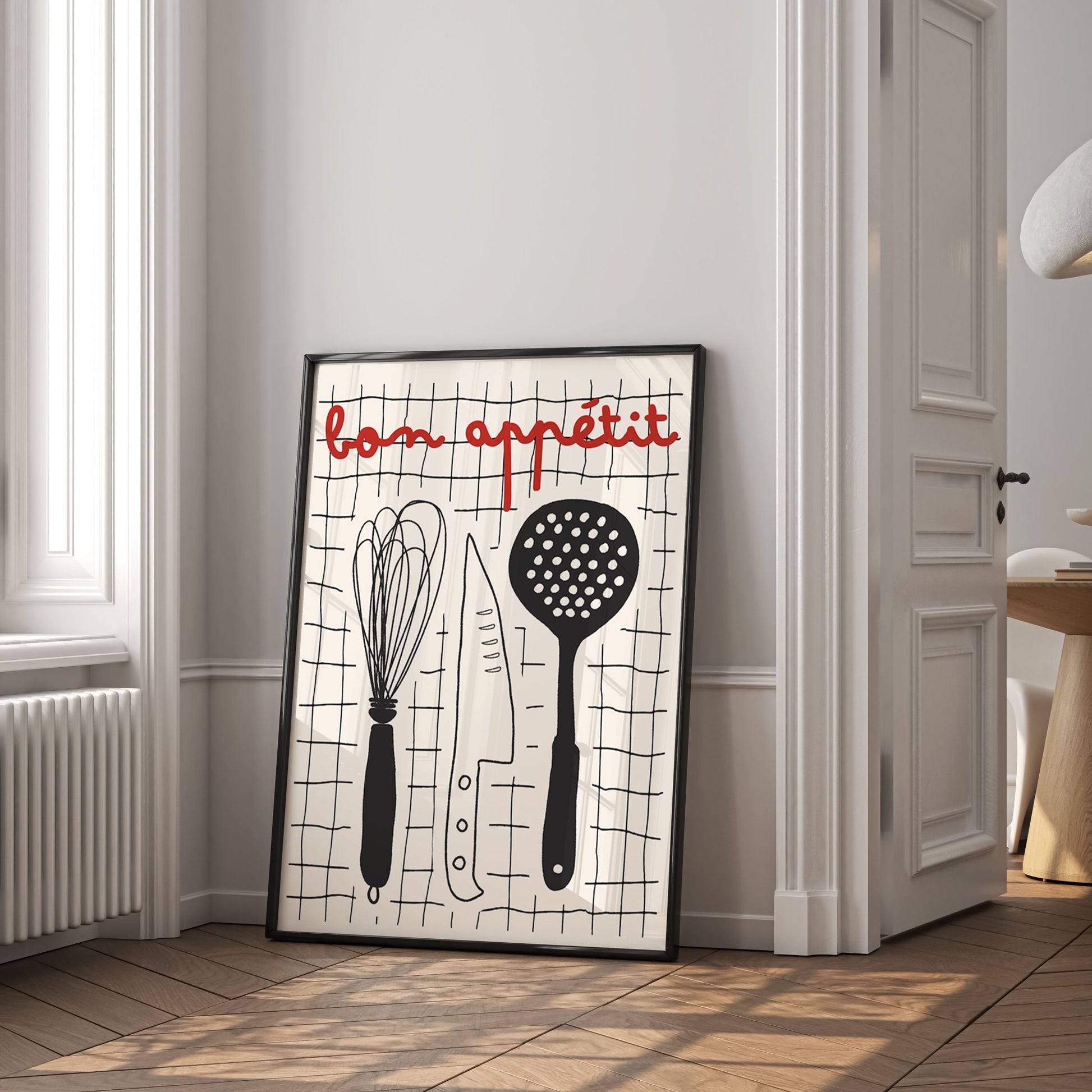 Bon Appétit French Kitchen Print | Bold Black Red Wall Art Poster - Evergreen Posters