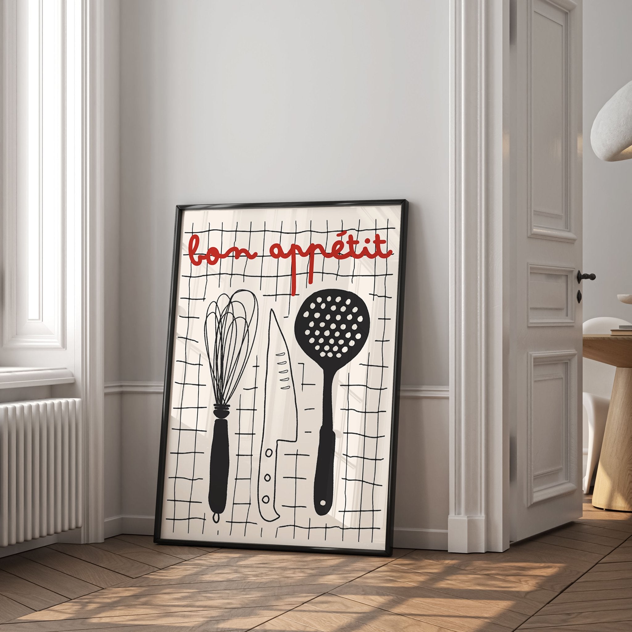 Bon Appétit French Kitchen Print | Bold Black Red Wall Art Poster - Evergreen Posters