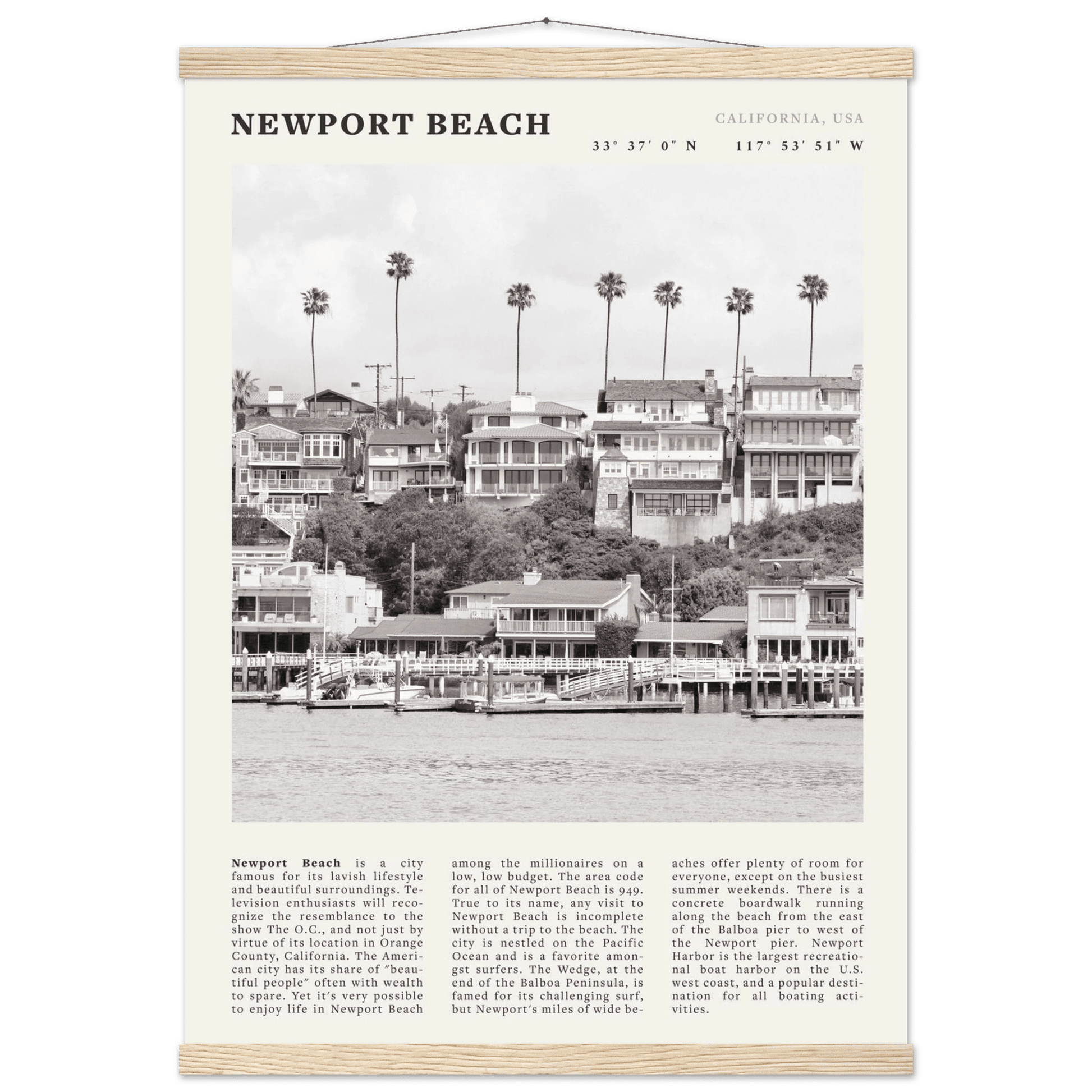 Newport Beach Poster | Black & White California Harbor Wall Art | Coastal Print - Evergreen Posters