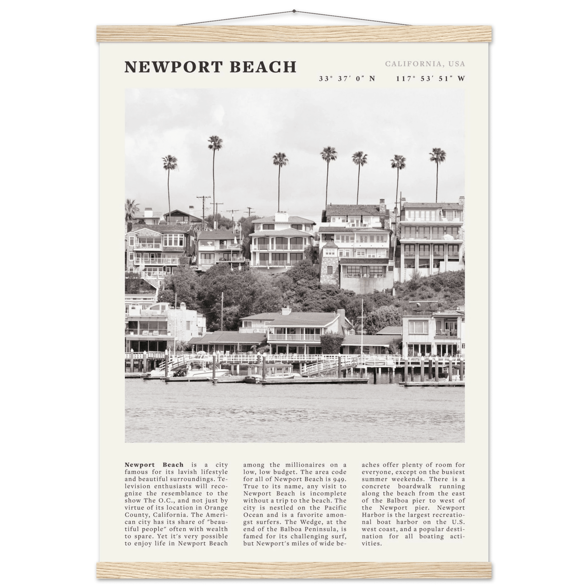 Newport Beach Poster | Black & White California Harbor Wall Art | Coastal Print - Evergreen Posters