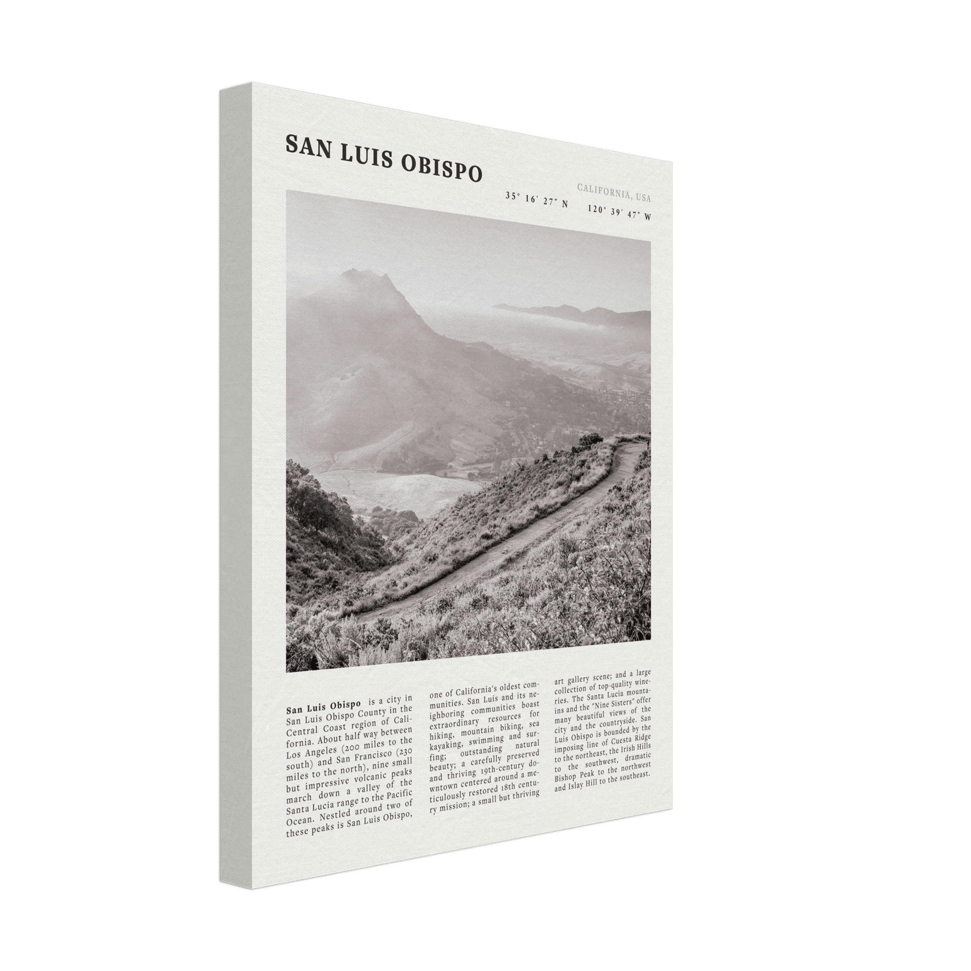 San Luis Obispo Poster | Black & White California Wall Art | SLO Travel Print - Evergreen Posters