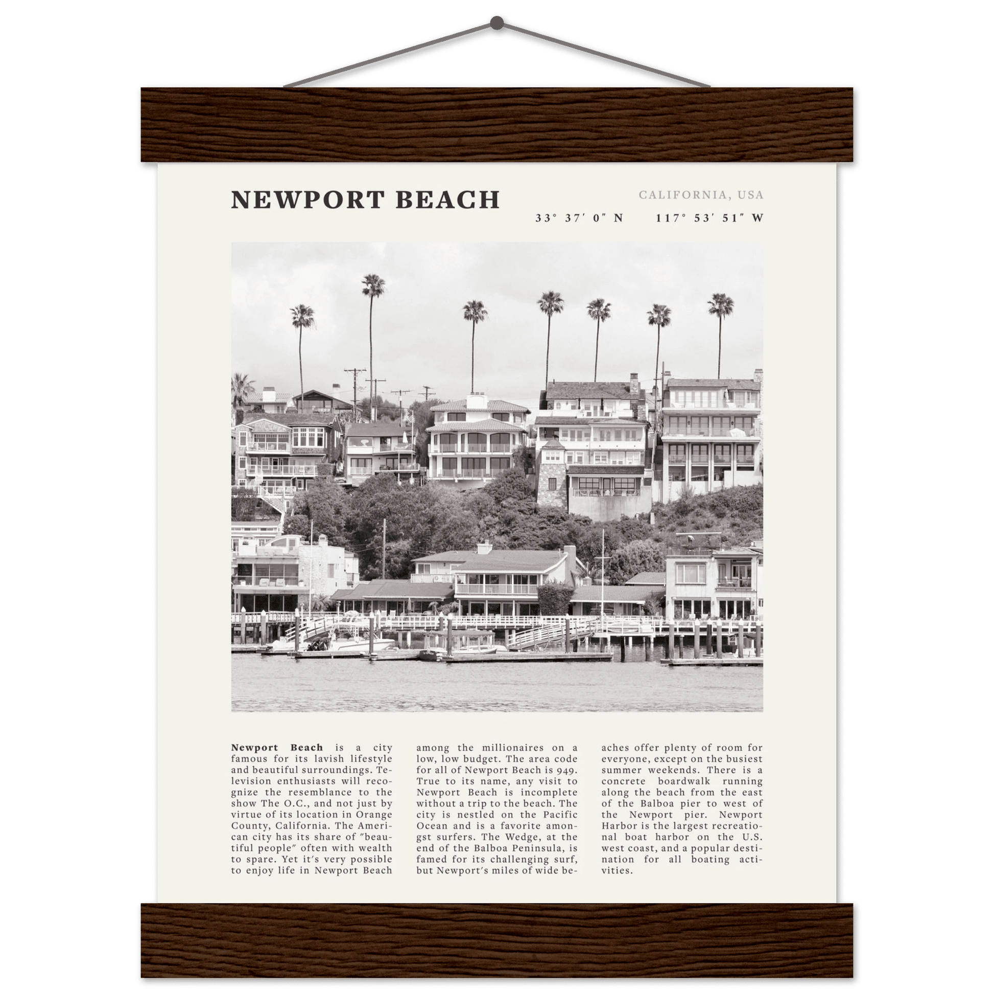 Newport Beach Poster | Black & White California Harbor Wall Art | Coastal Print - Evergreen Posters
