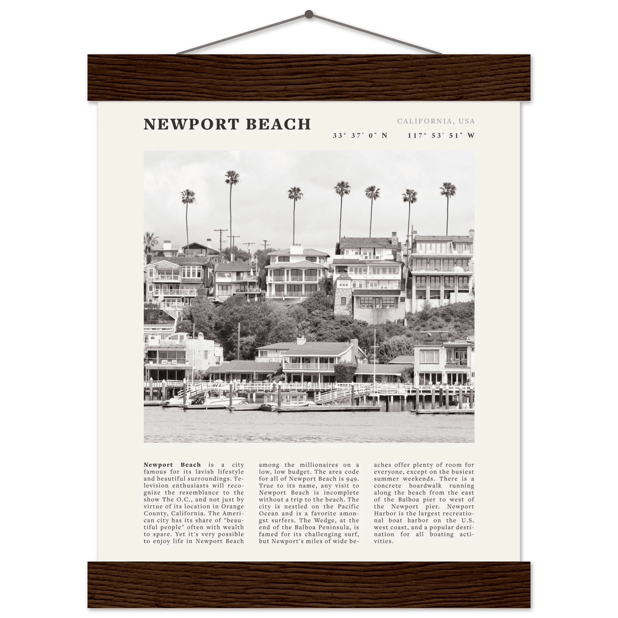 Newport Beach Poster | Black & White California Harbor Wall Art | Coastal Print - Evergreen Posters