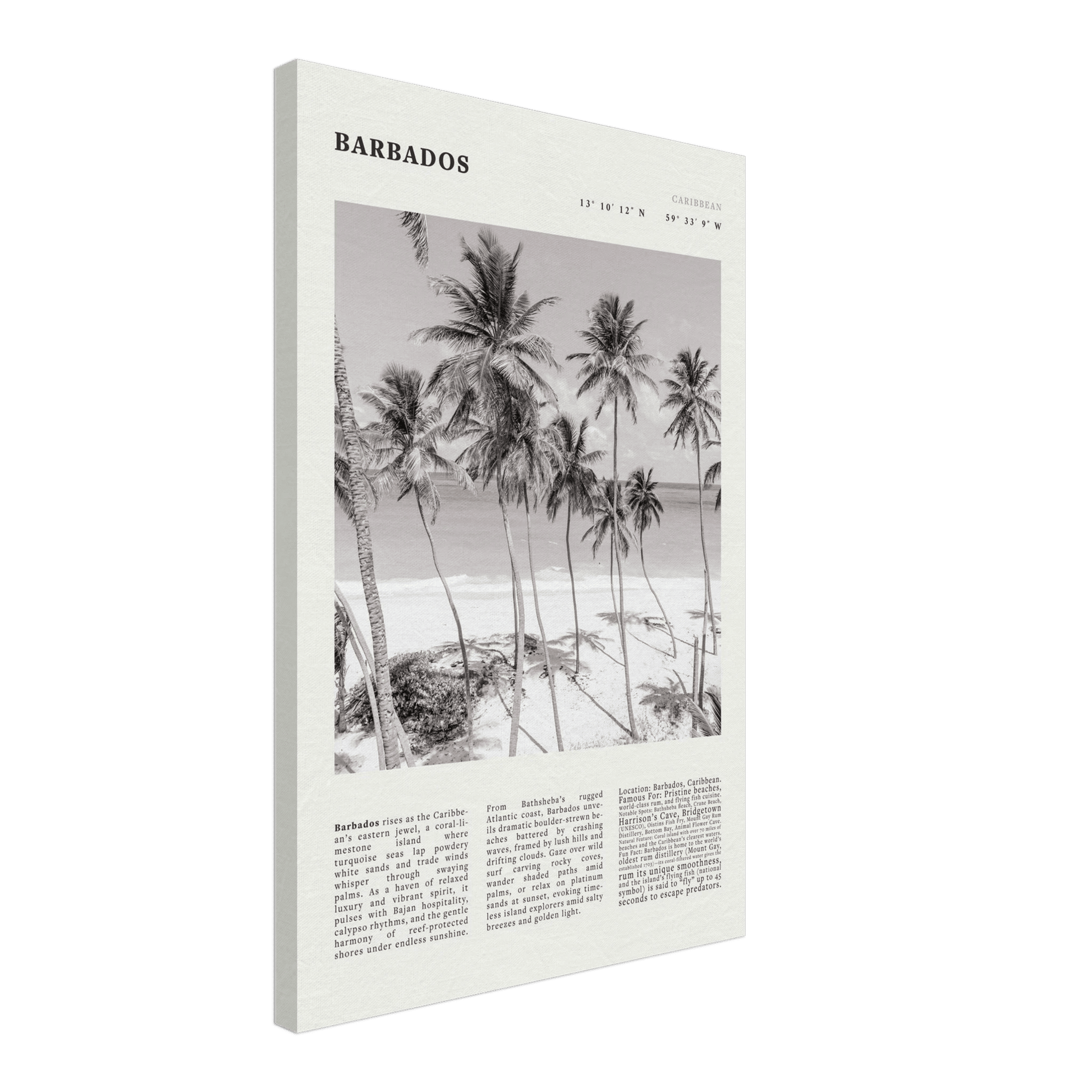 Barbados Poster Black and White – Vintage Caribbean Palm Beach Print (Digital & Printed Options) - Evergreen Posters