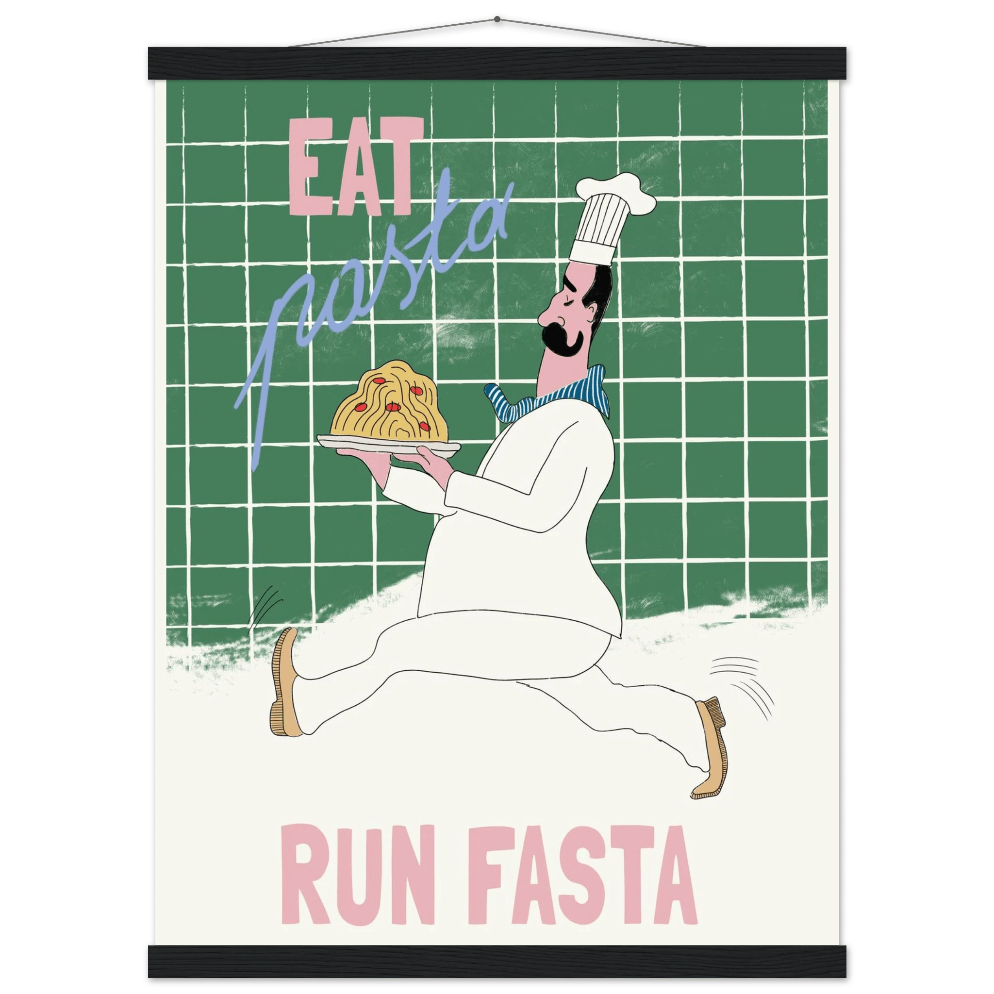 Eat Pasta Run Fasta Poster – Playful Kitchen Wall Art Print (Green Edition) - Evergreen Posters