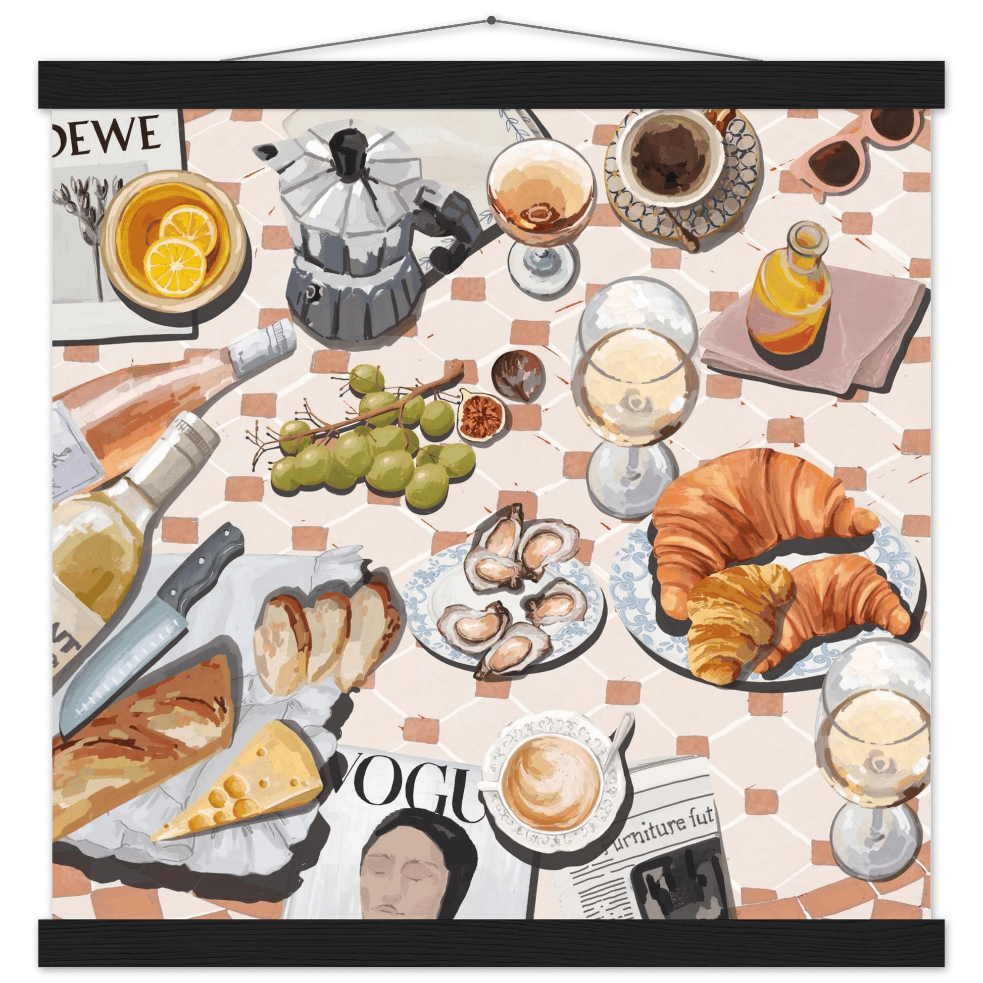French Brunch Poster | Kitchen Decor Food Wall Art | Croissant & Coffee Square Print - Evergreen Posters - 35