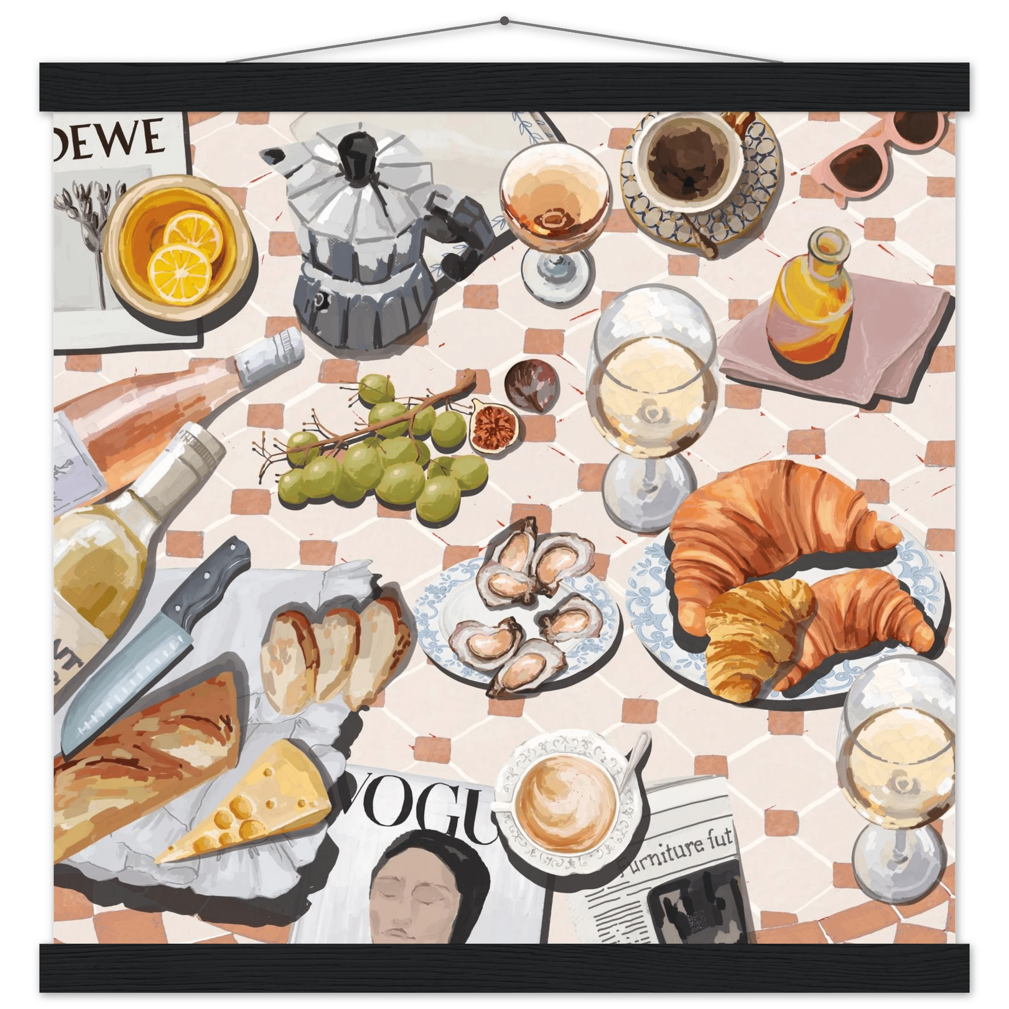 French Brunch Poster | Kitchen Decor Food Wall Art | Croissant & Coffee Square Print - Evergreen Posters - 35