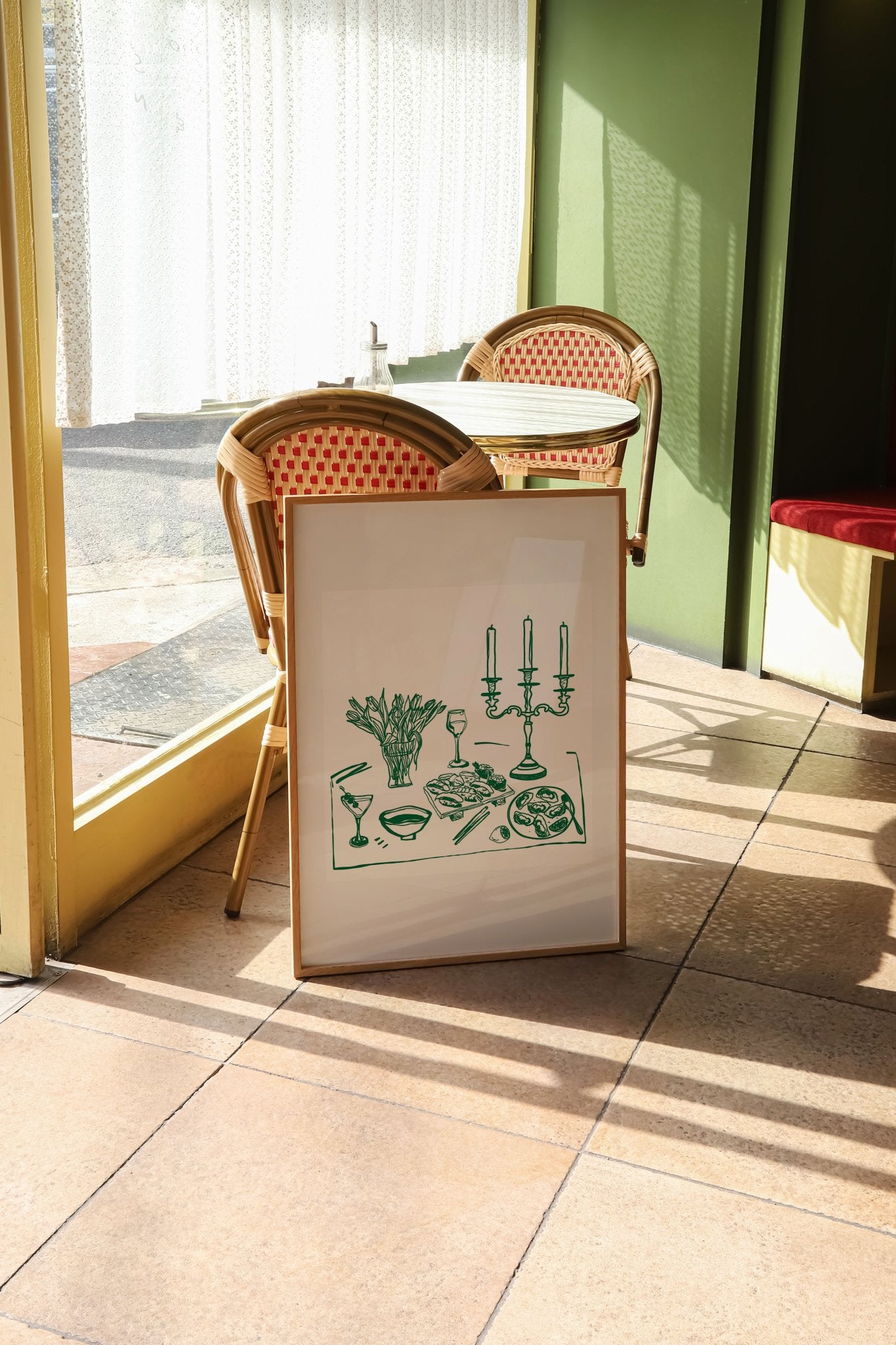 Fine Dining Table Print | Green Line Art Kitchen Wall Art | Elegant Dining Room Poster - Evergreen Posters