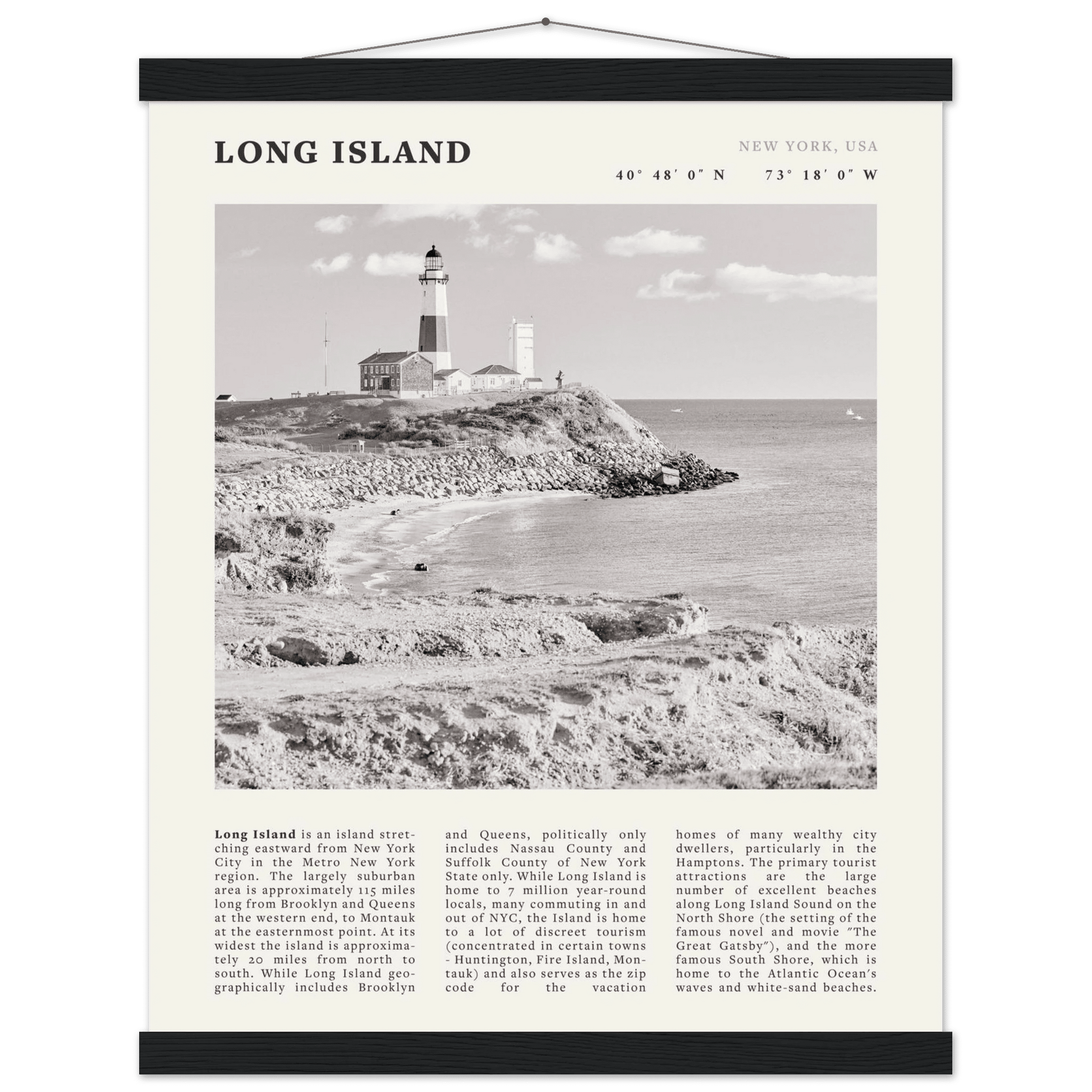 Long Island Poster | Black & White Montauk Lighthouse Wall Art | New York Print - Evergreen Posters