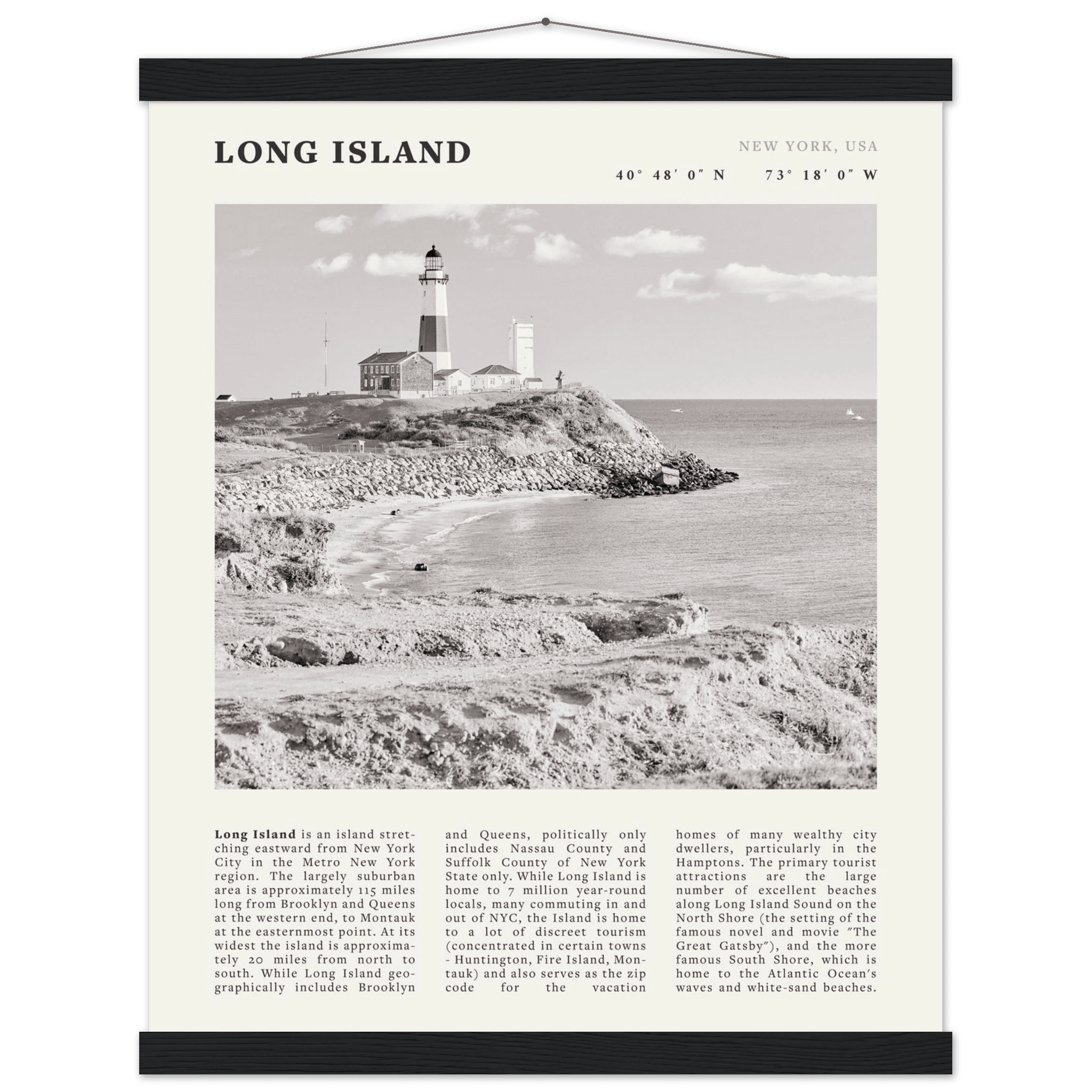 Long Island Poster | Black & White Montauk Lighthouse Wall Art | New York Print - Evergreen Posters