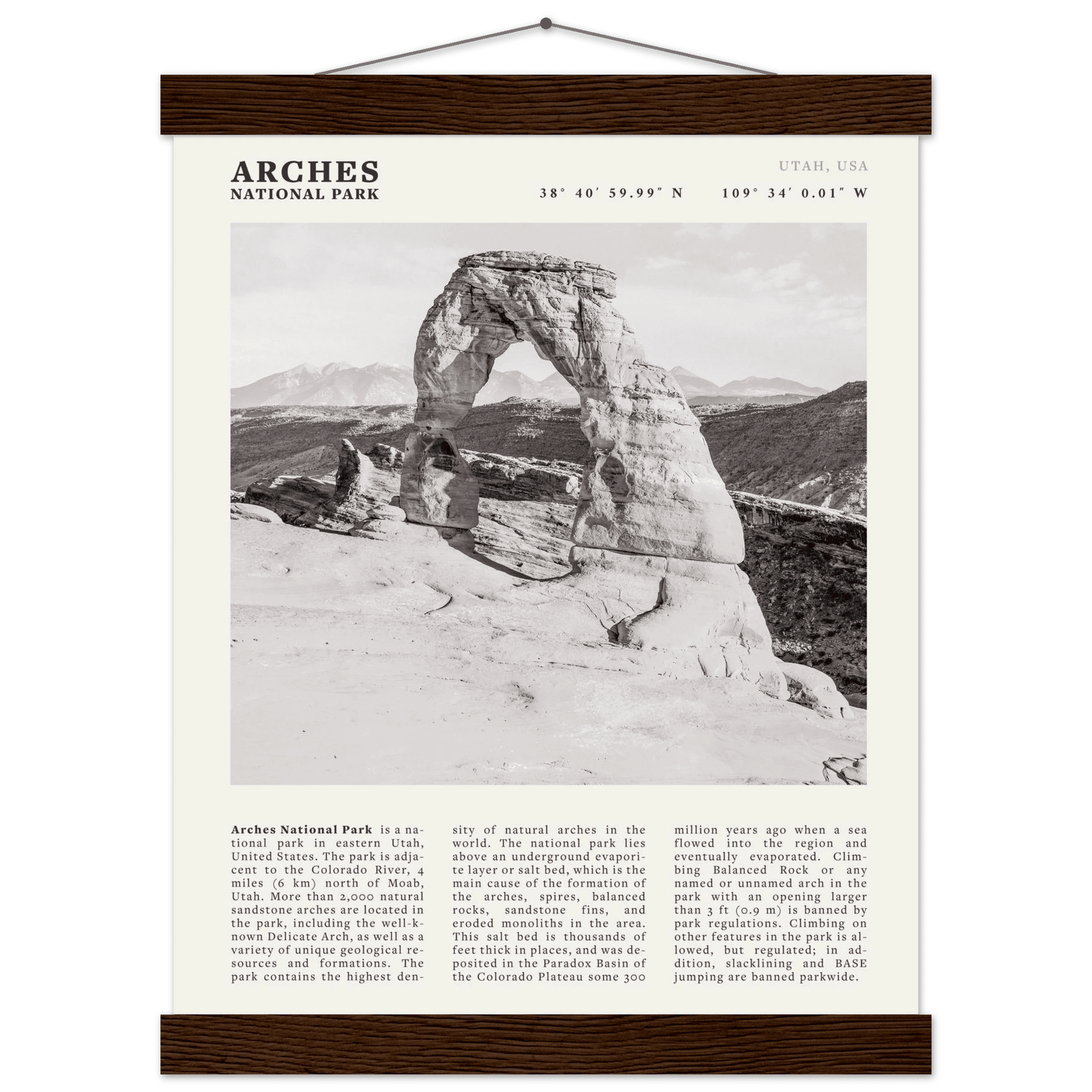 Arches National Park Poster | Black & White Utah Wall Art | Delicate Arch Print - Evergreen Posters