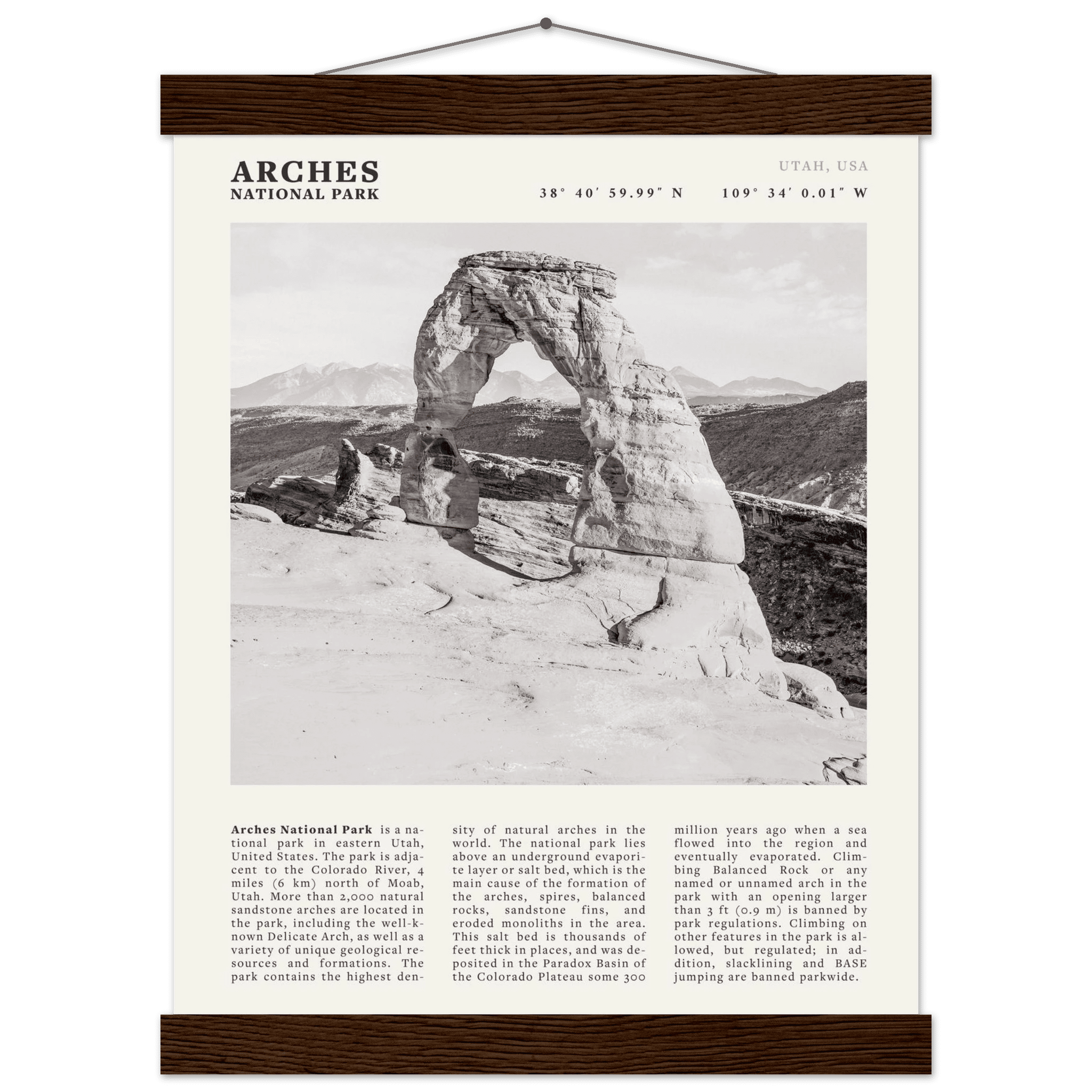 Arches National Park Poster | Black & White Utah Wall Art | Delicate Arch Print - Evergreen Posters