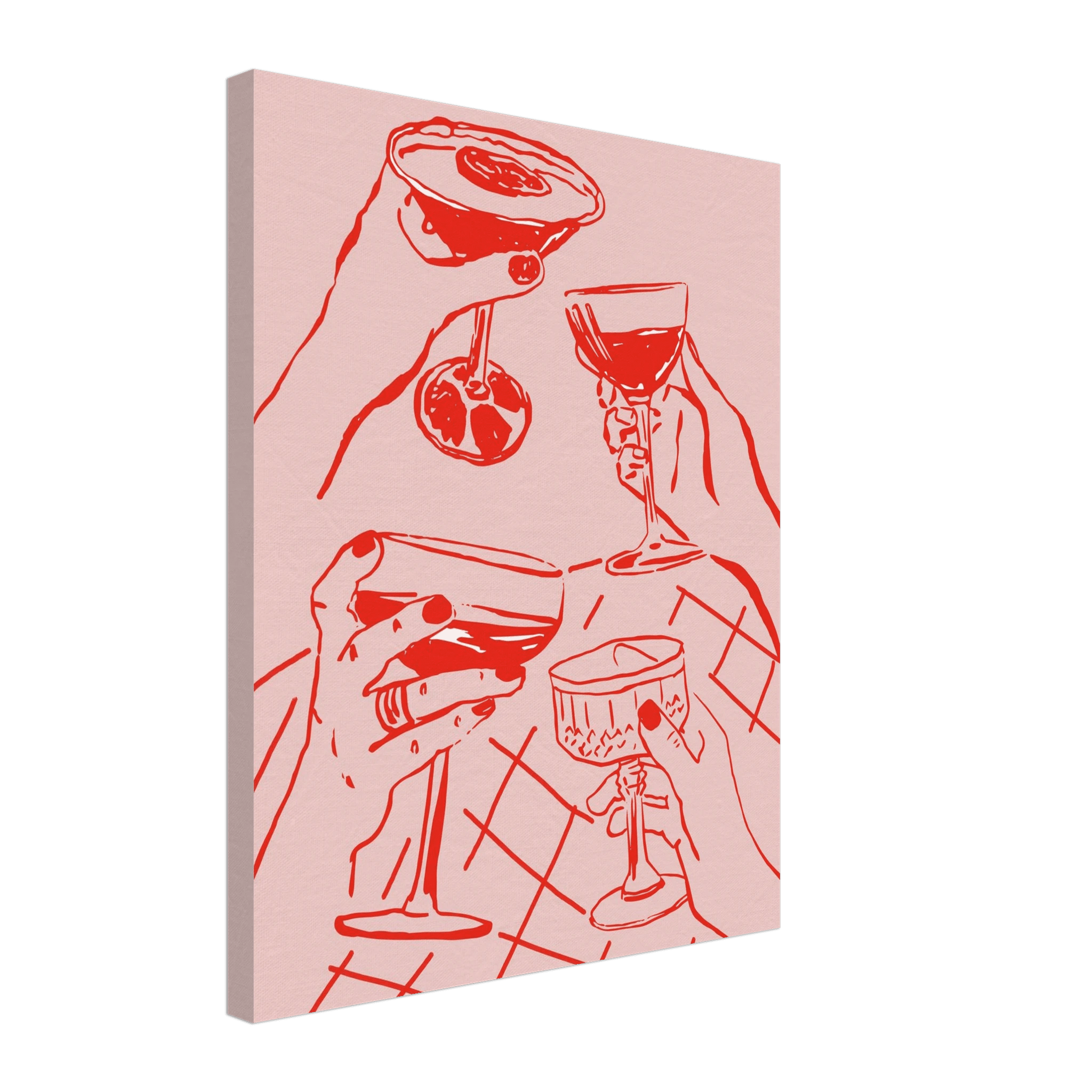 Cheers Print | Red & Pink Cocktail Glasses Wall Art | Kitchen Bar Poster - Evergreen Posters