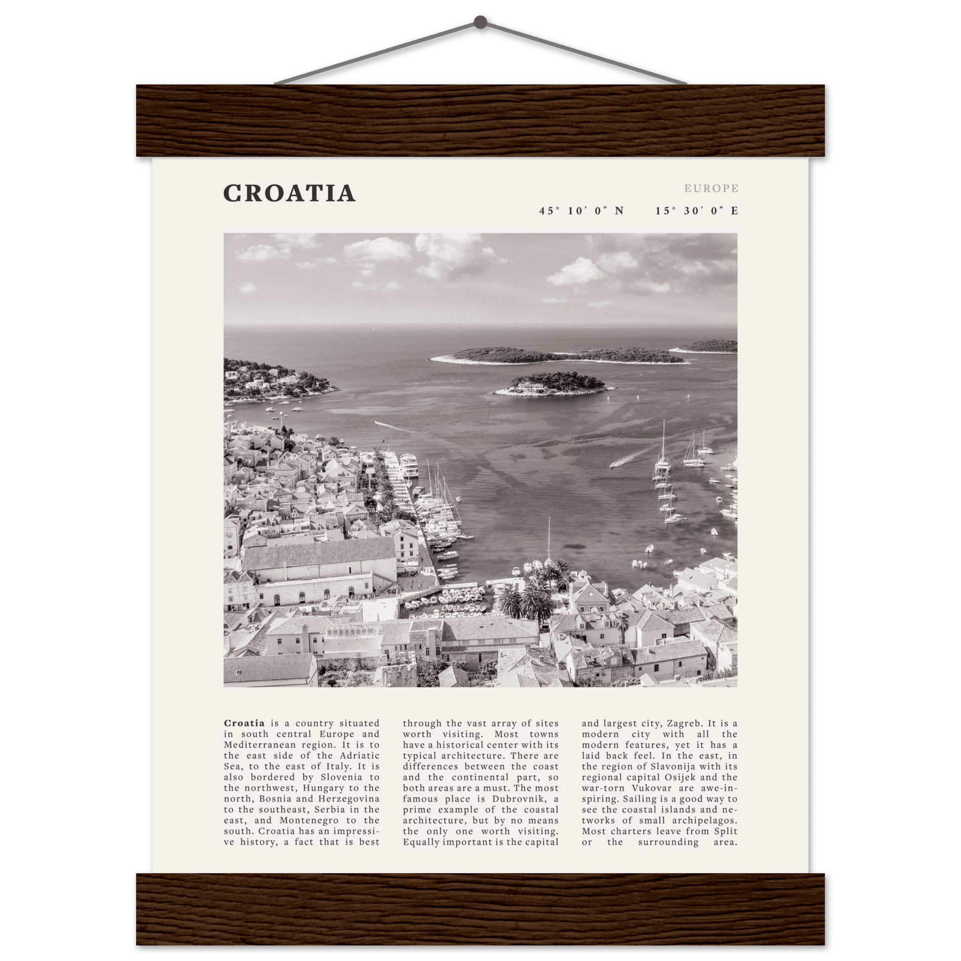 Croatia Poster | Black & White Hvar Island Wall Art | Adriatic Travel Print Decor - Evergreen Posters