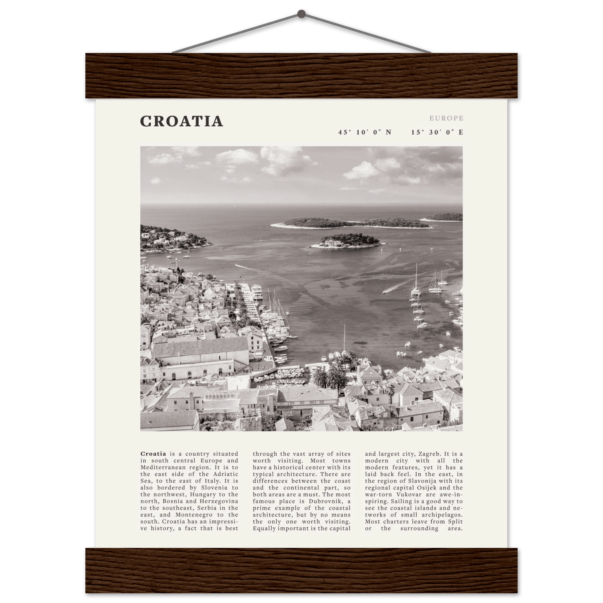 Croatia Poster | Black & White Hvar Island Wall Art | Adriatic Travel Print Decor - Evergreen Posters