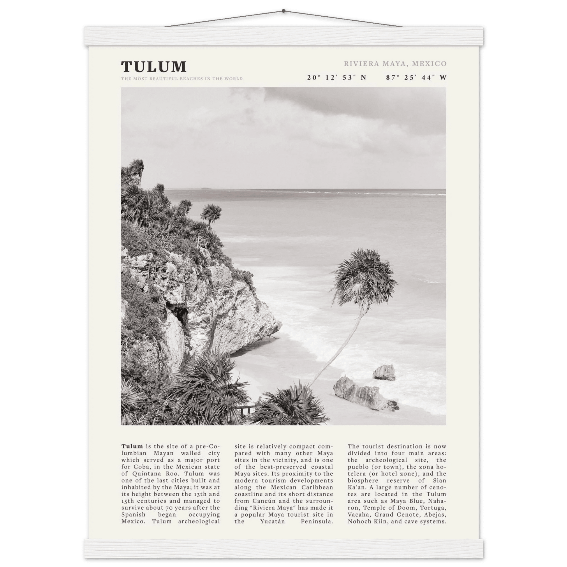 Tulum Poster | Black & White Riviera Maya Mexico Wall Art | Beach Travel Print - Evergreen Posters