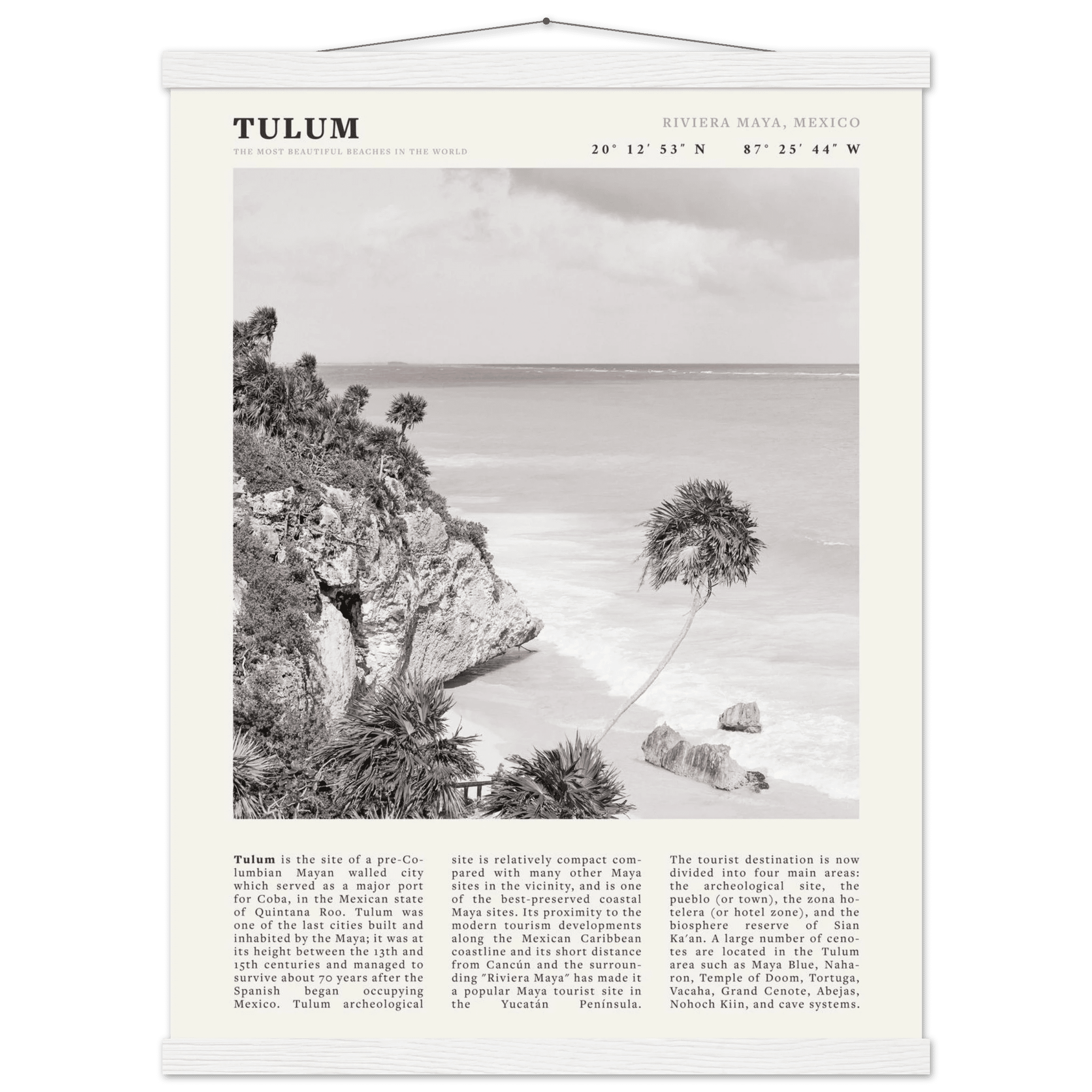 Tulum Poster | Black & White Riviera Maya Mexico Wall Art | Beach Travel Print - Evergreen Posters
