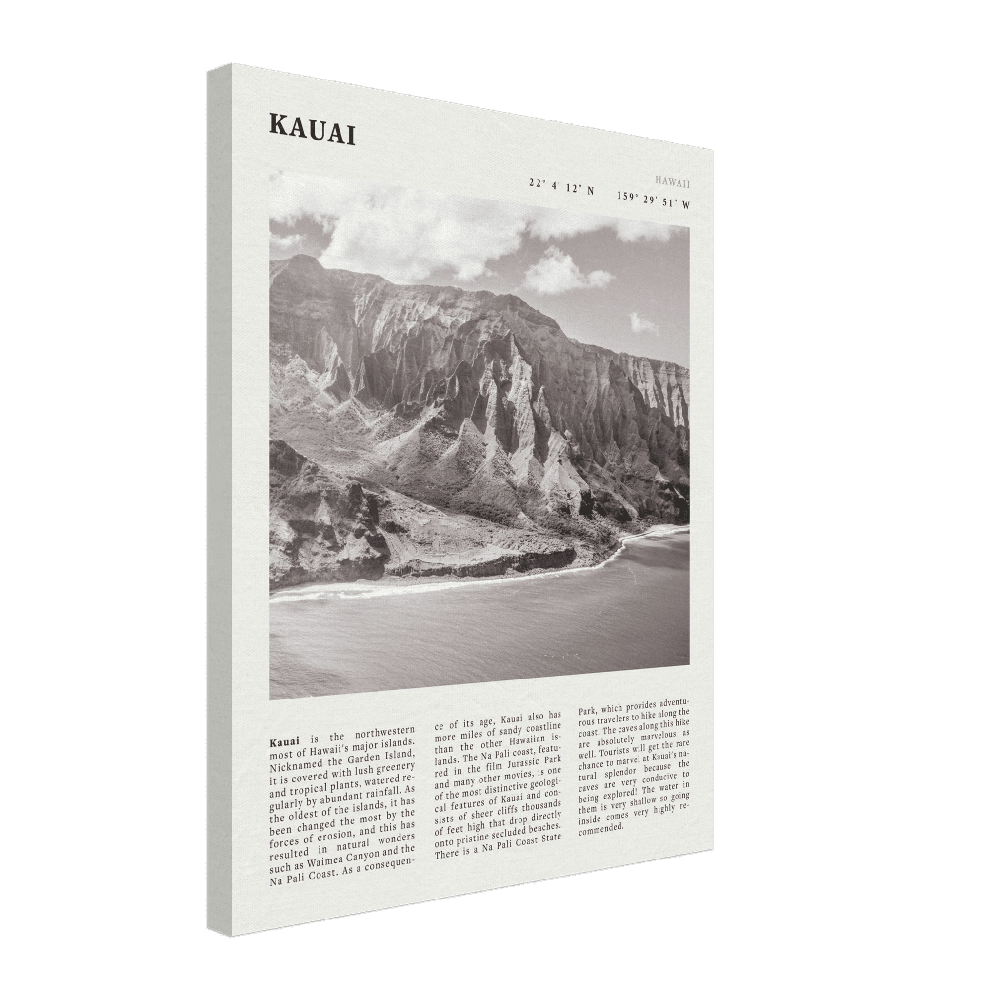 Kauai Poster | Black & White Na Pali Coast Wall Art | Hawaii Travel Print Decor - Evergreen Posters