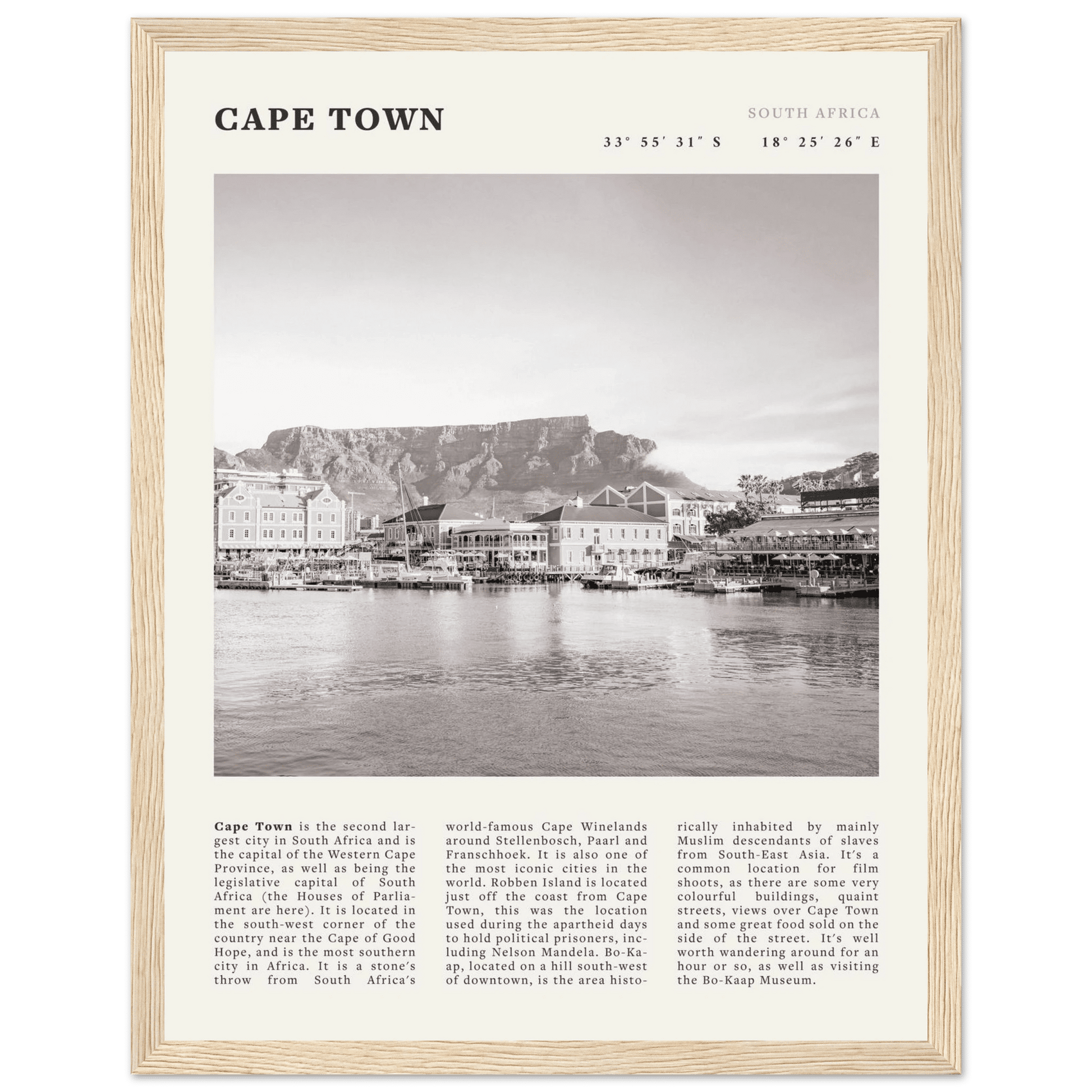 Cape Town Poster | Black & White Table Mountain Wall Art | South Africa Travel Print - Evergreen Posters