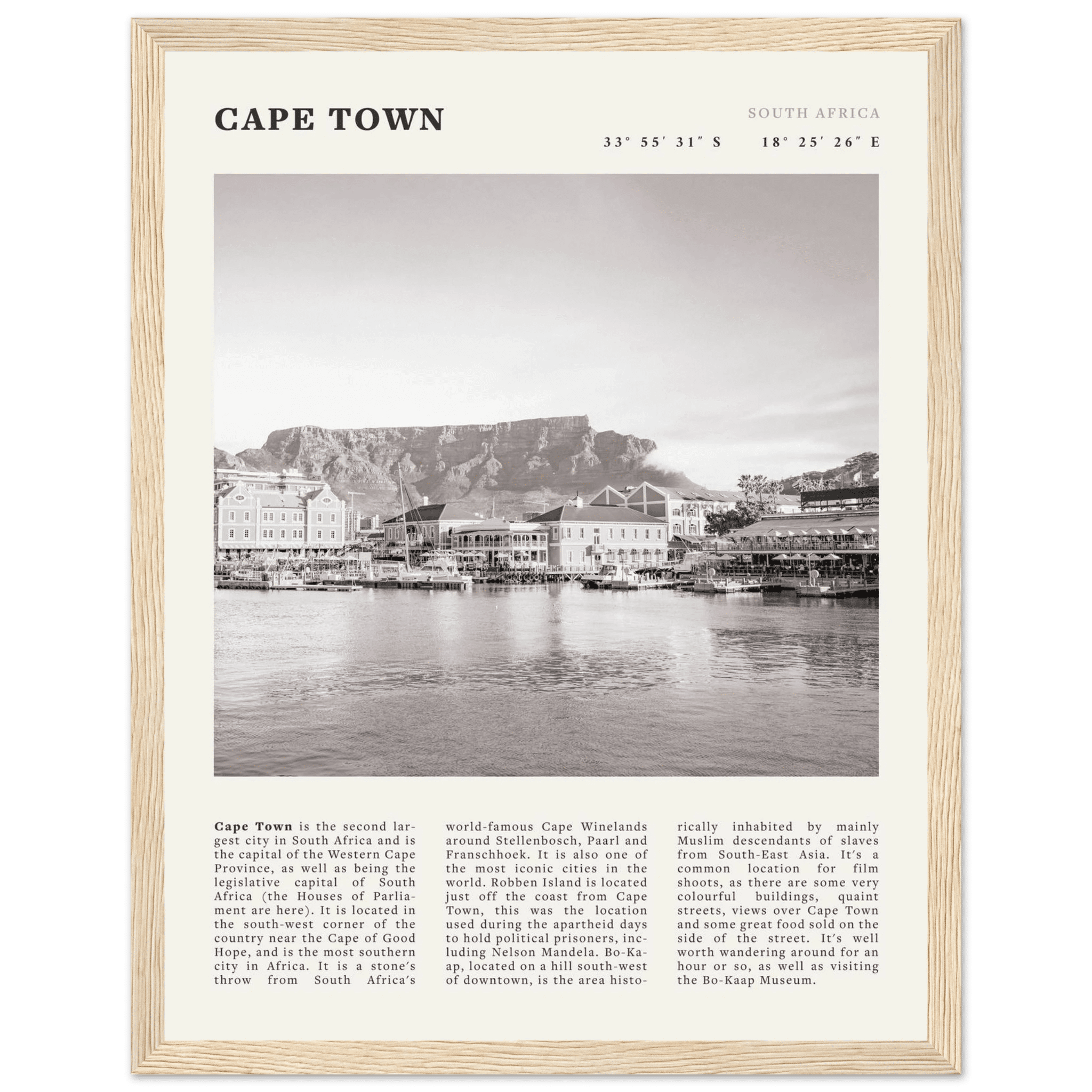 Cape Town Poster | Black & White Table Mountain Wall Art | South Africa Travel Print - Evergreen Posters
