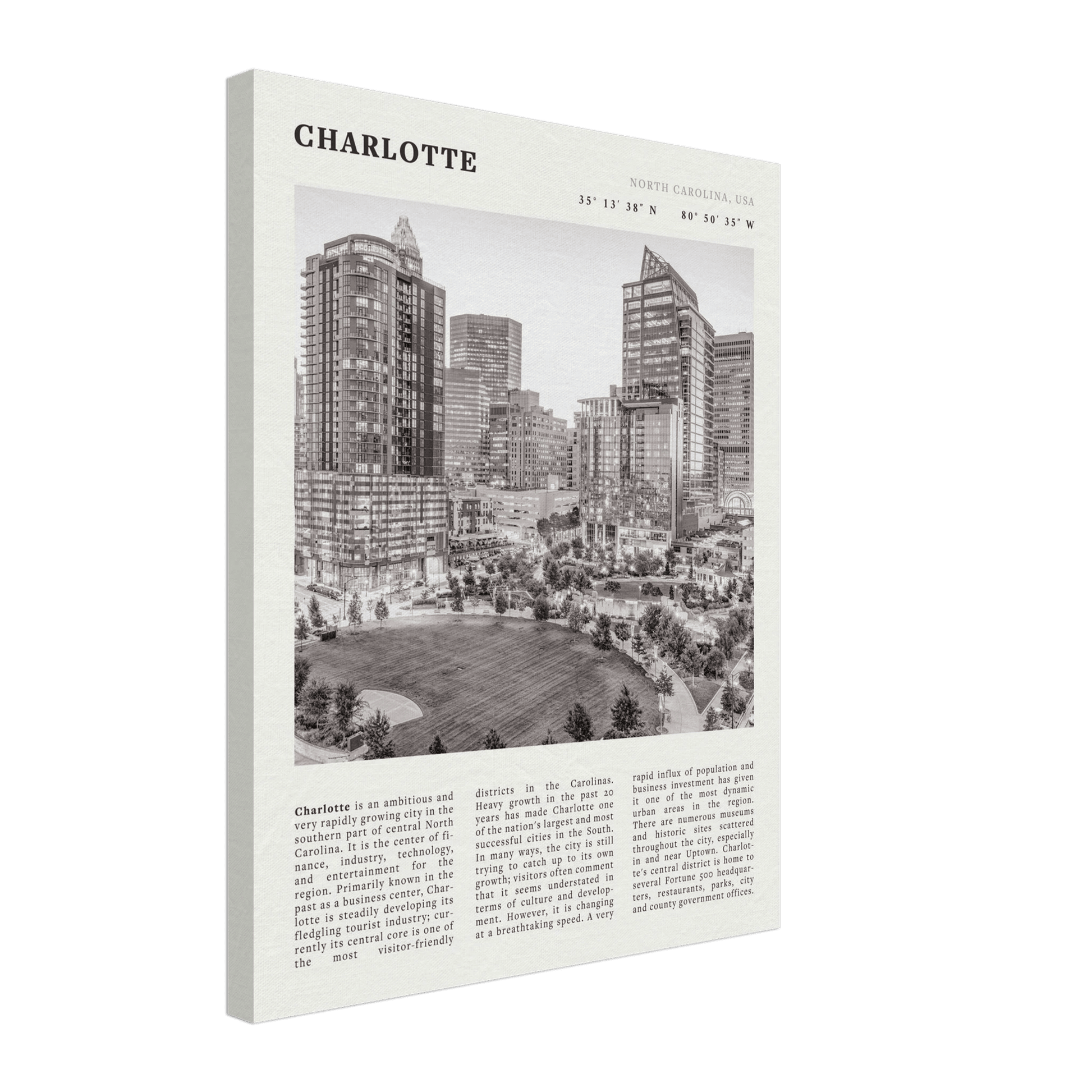 Charlotte Poster | Black & White North Carolina Skyline Wall Art | NC Travel Print - Evergreen Posters