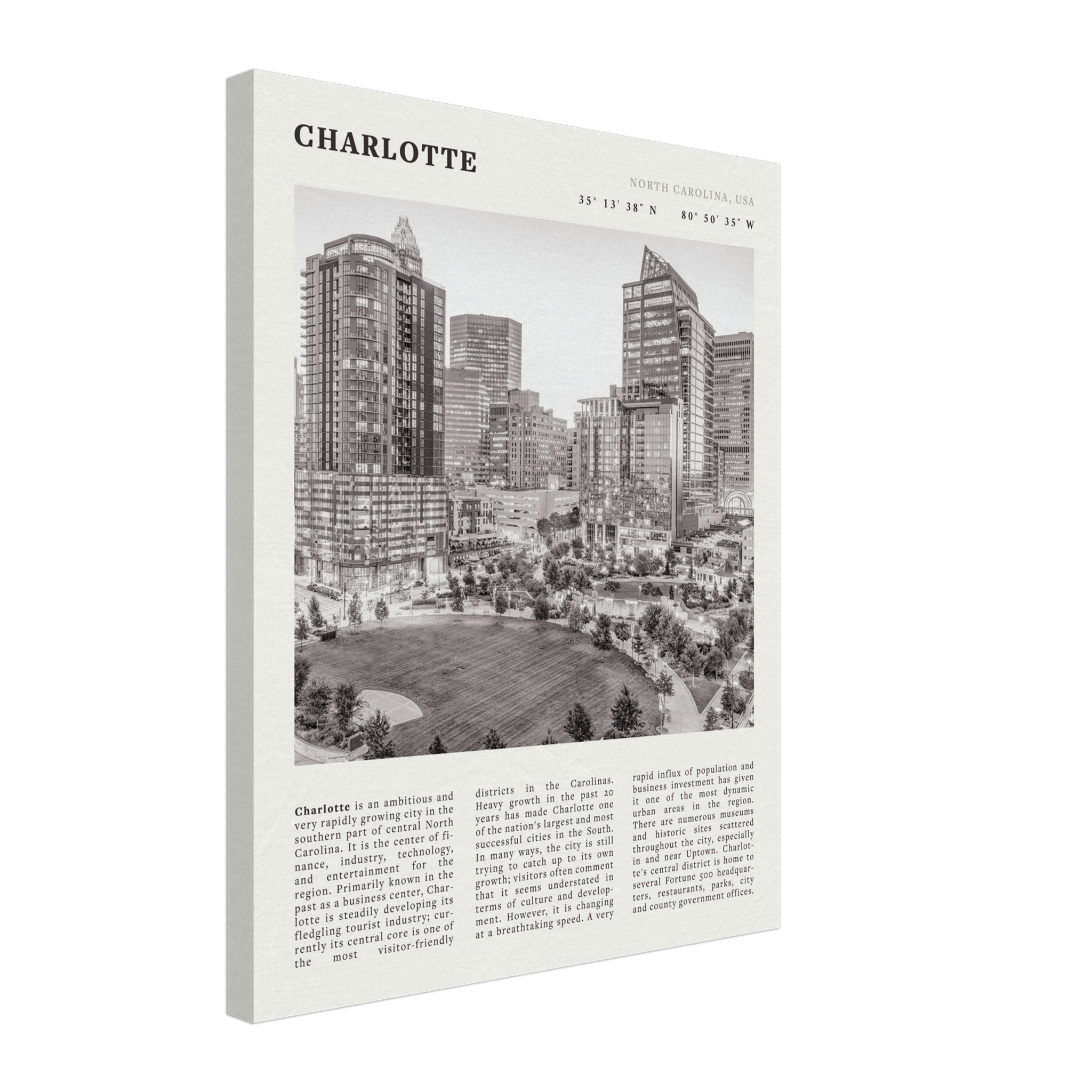 Charlotte Poster | Black & White North Carolina Skyline Wall Art | NC Travel Print - Evergreen Posters