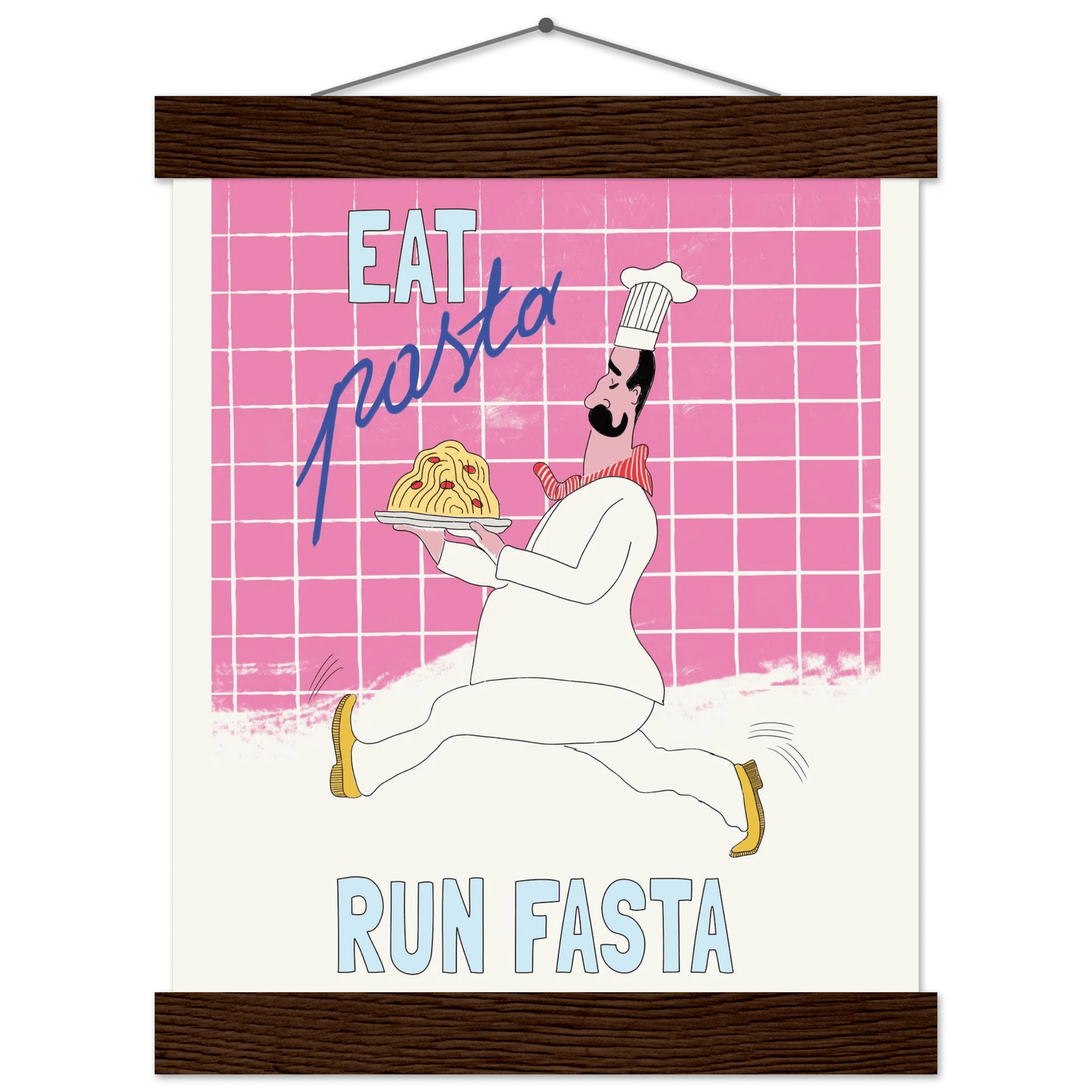 Eat Pasta Run Fasta Poster – Playful Kitchen Wall Art Print (Pink Edition) - Evergreen Posters
