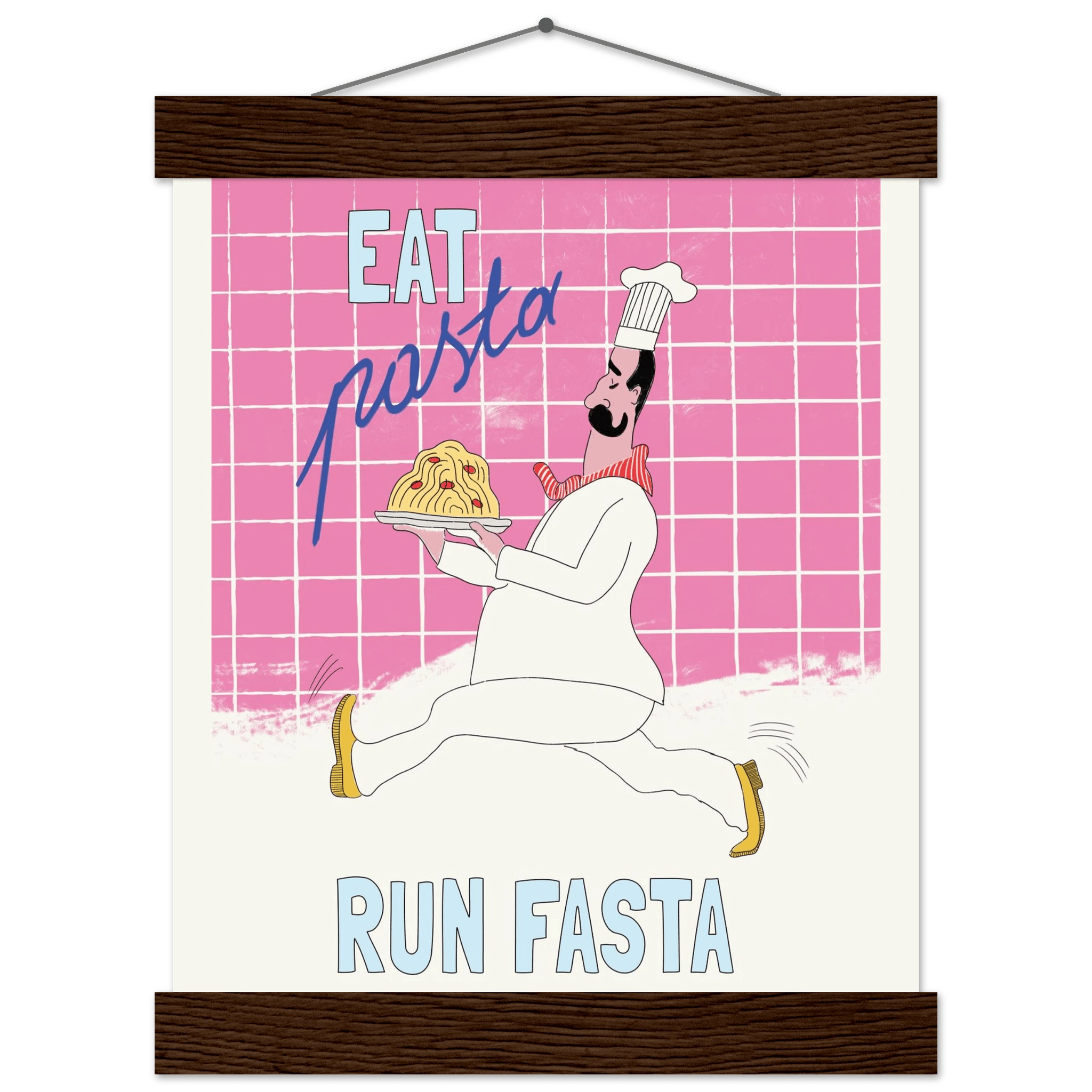 Eat Pasta Run Fasta Poster – Playful Kitchen Wall Art Print (Pink Edition) - Evergreen Posters
