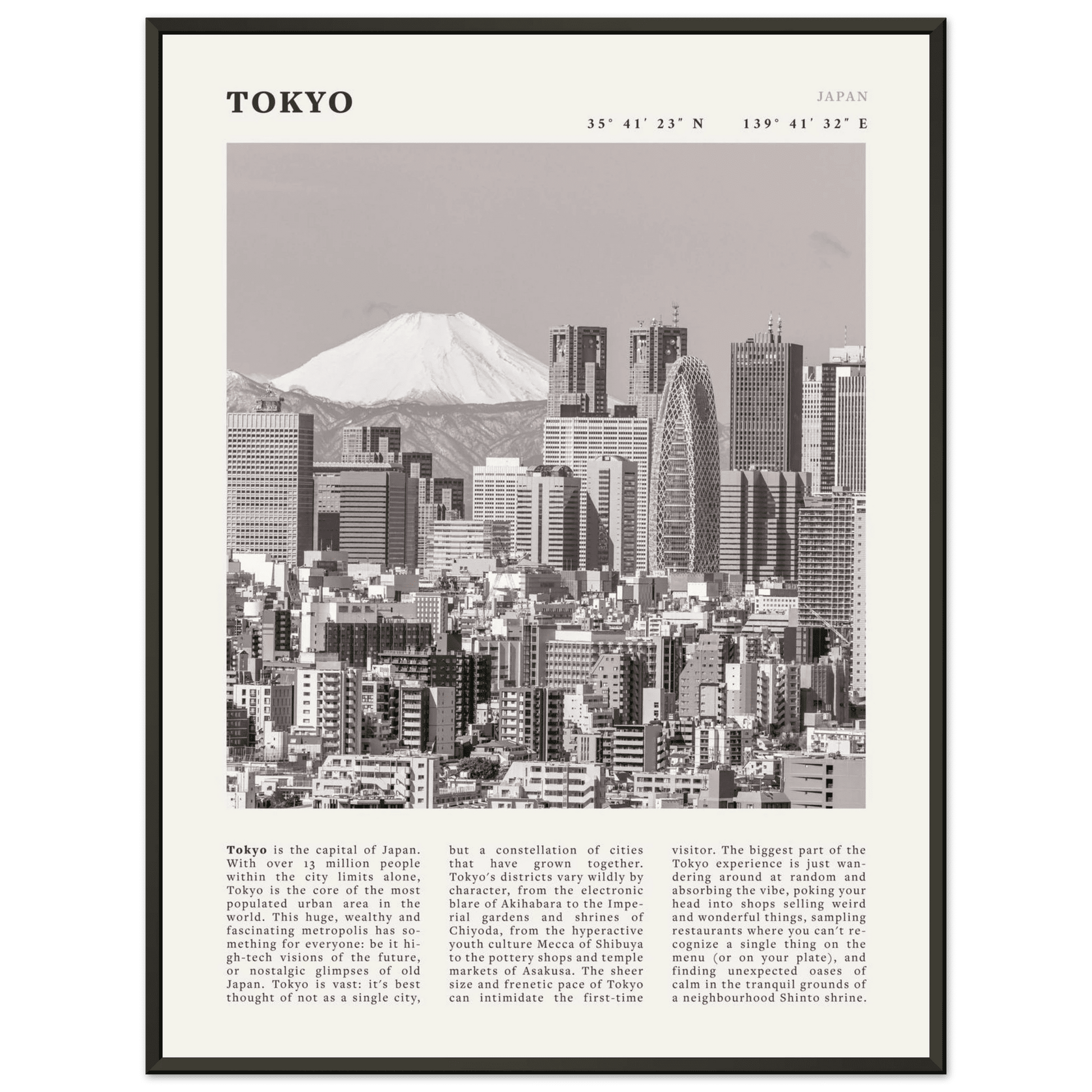 Tokyo Poster | Black & White Mount Fuji Skyline Wall Art | Japan Travel Print - Evergreen Posters