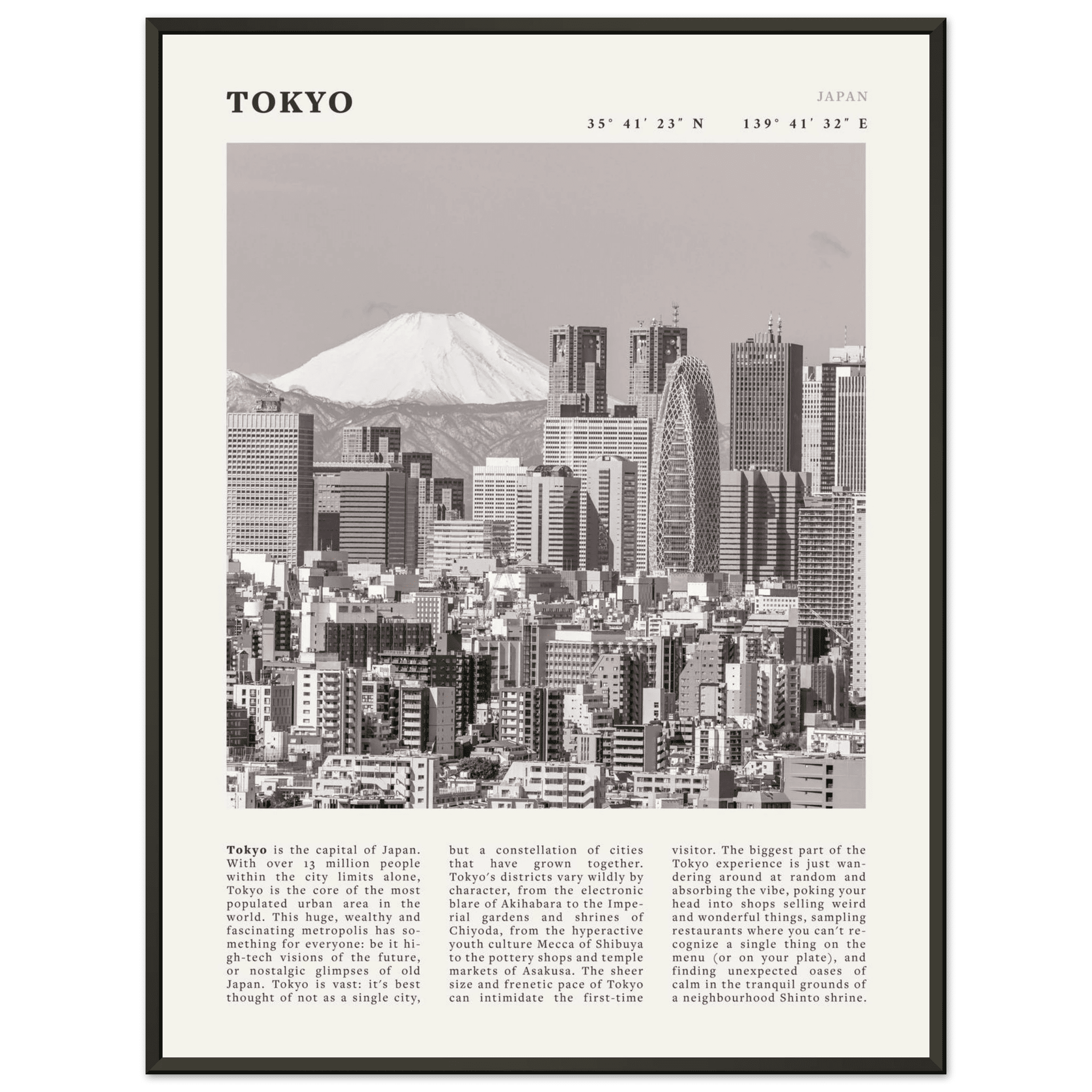 Tokyo Poster | Black & White Mount Fuji Skyline Wall Art | Japan Travel Print - Evergreen Posters