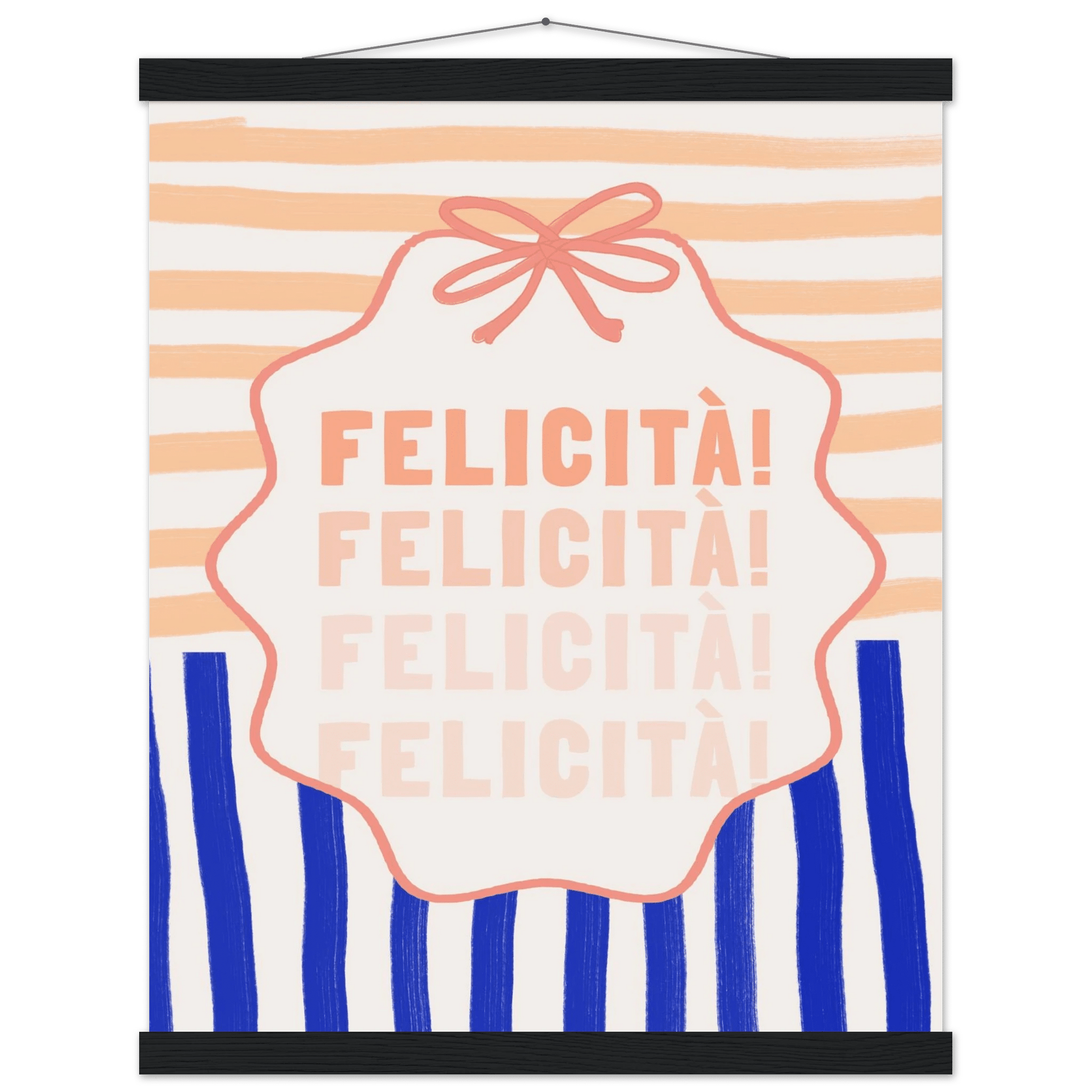 Felicità Italian Happiness Quote Print | Coquette Stripe Wall Art - Evergreen Posters