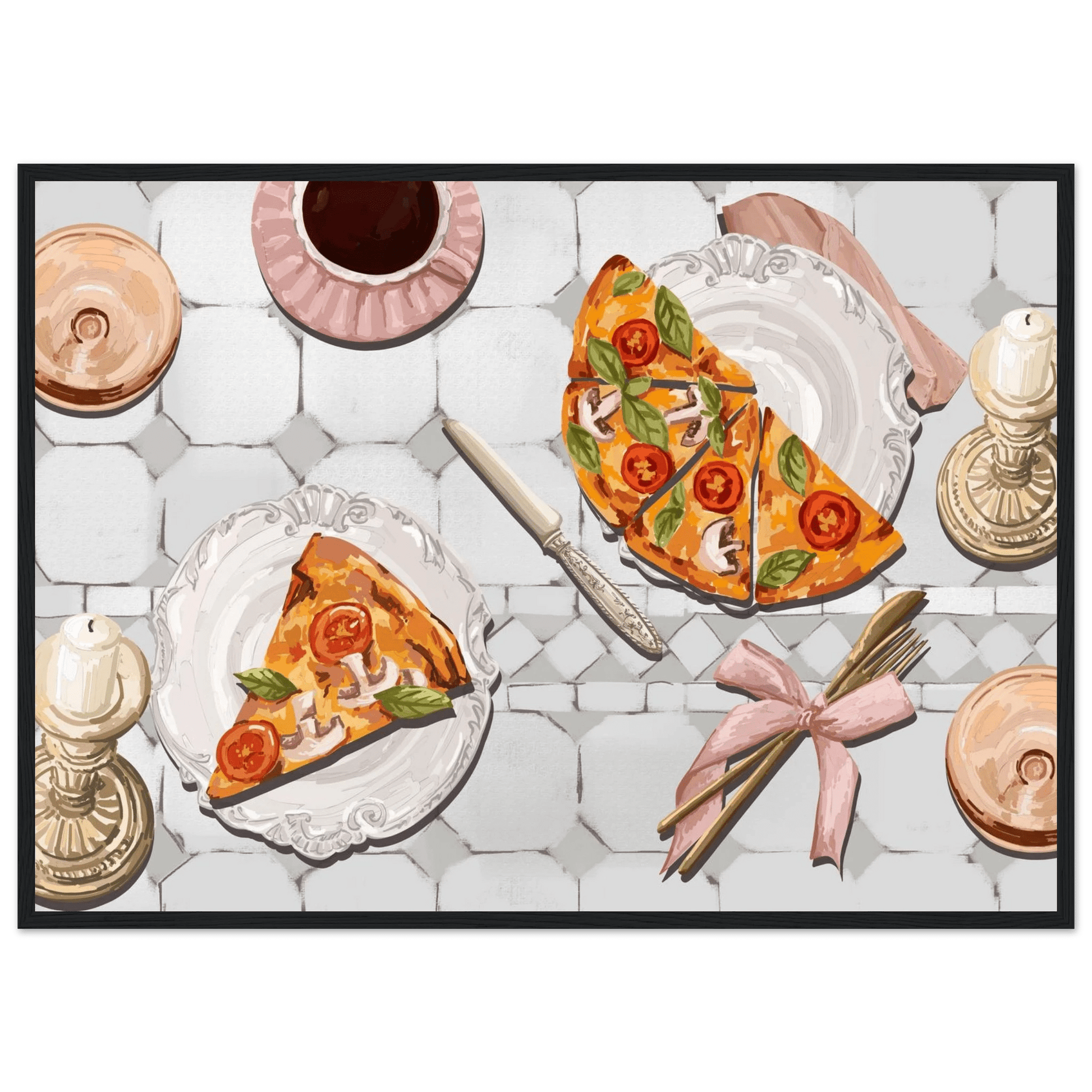 Pizza & Tea Kitchen Poster | Horizontal Food Wall Art | Italian Dining Room Print - Evergreen Posters