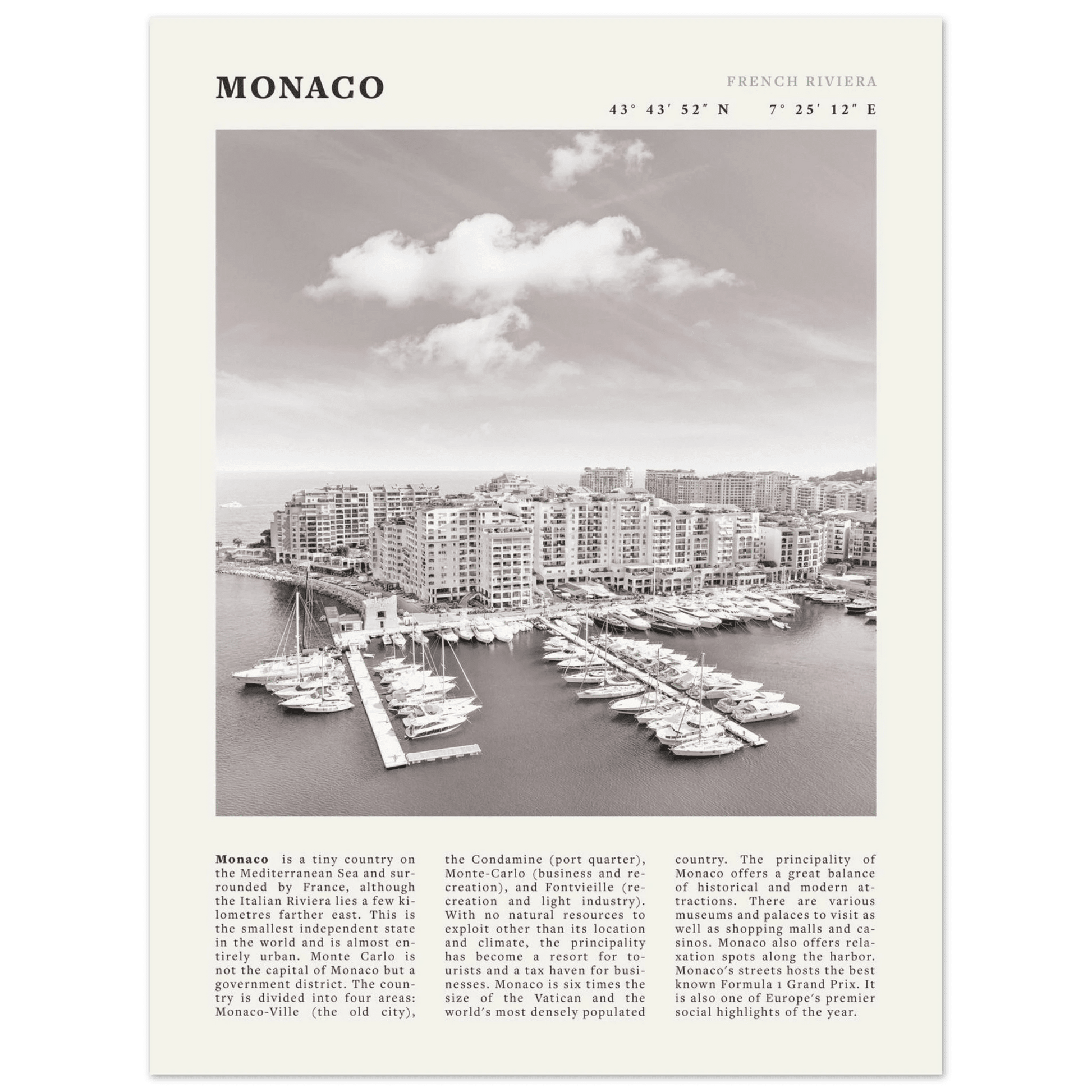 Monaco Poster Black and White – Vintage Monte Carlo Harbor Print (Digital & Printed Options) - Evergreen Posters
