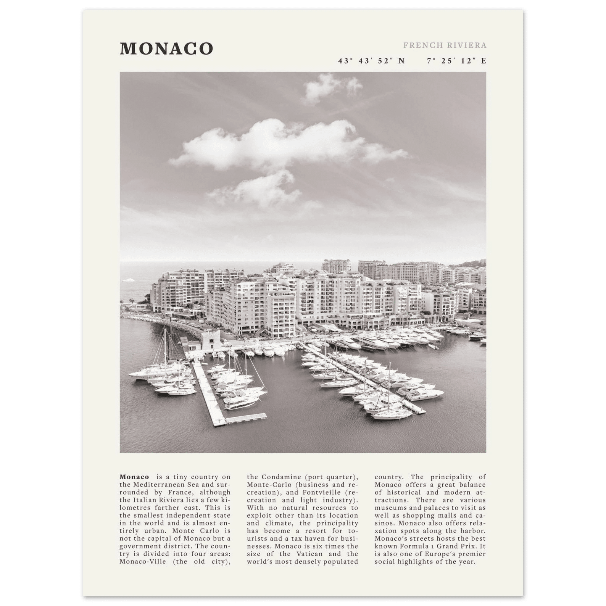 Monaco Poster Black and White – Vintage Monte Carlo Harbor Print (Digital & Printed Options) - Evergreen Posters