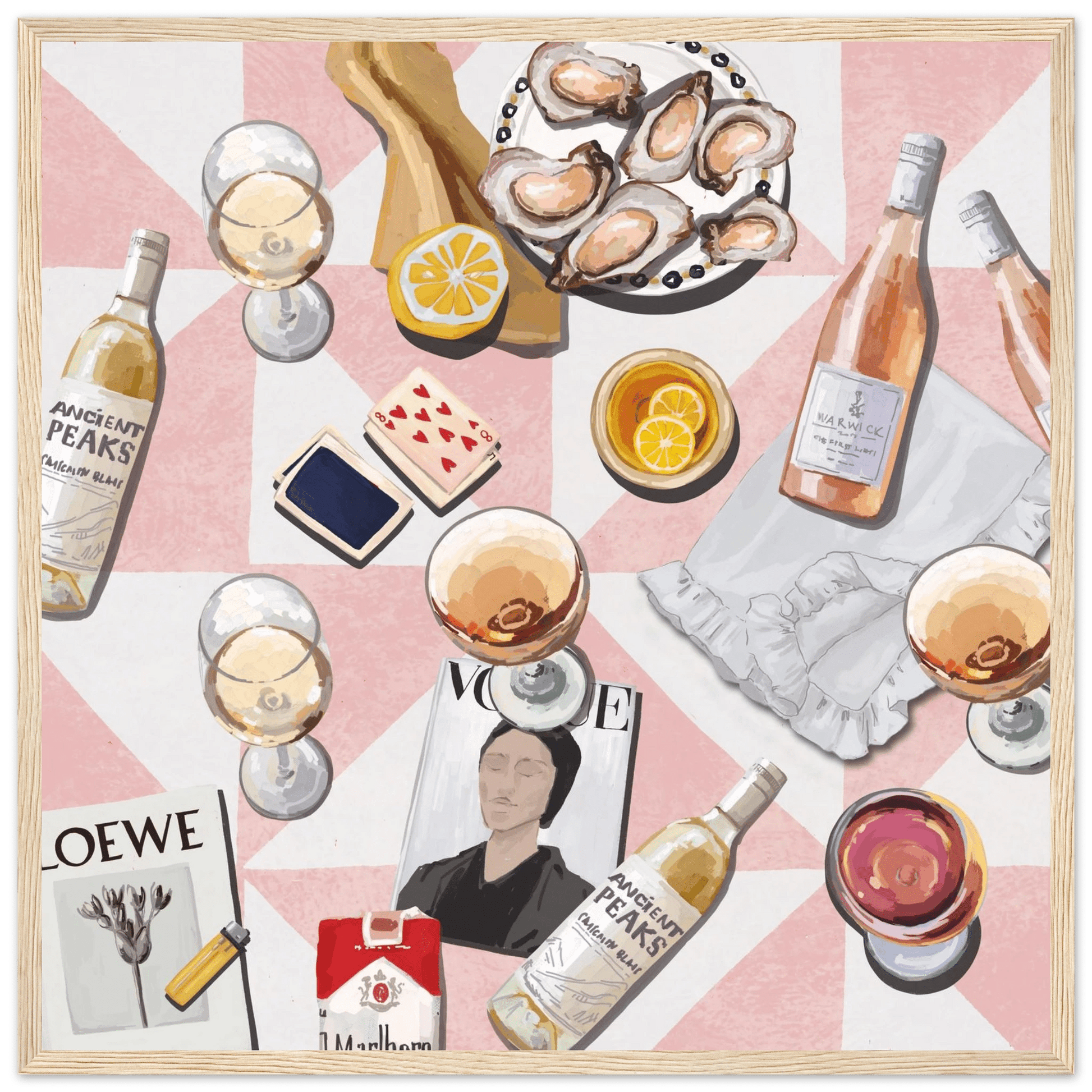 Vogue Oysters & Rosé Poster | Dopamine Decor Luxury Wall Art | Pink Tile Square Print - Evergreen Posters
